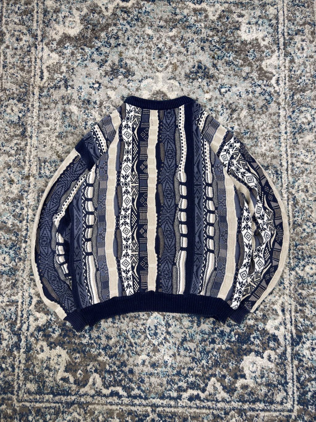 Vintage Old Glory Abstract Pattern Pullover 3D Knit Sweater Size XL