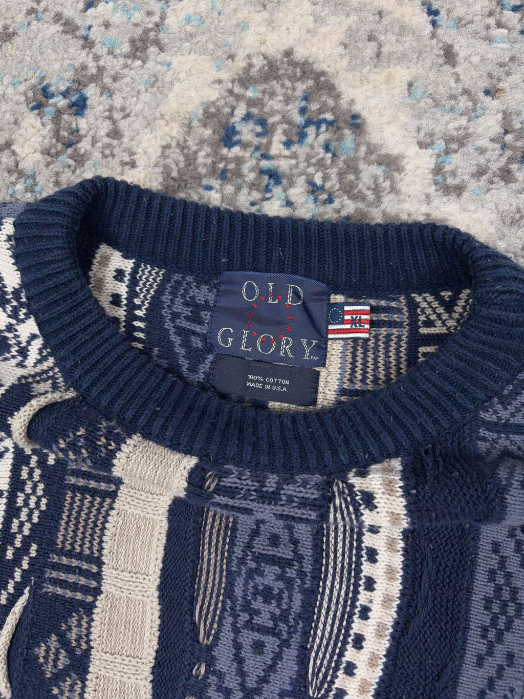 Vintage Old Glory Abstract Pattern Pullover 3D Knit Sweater Size XL