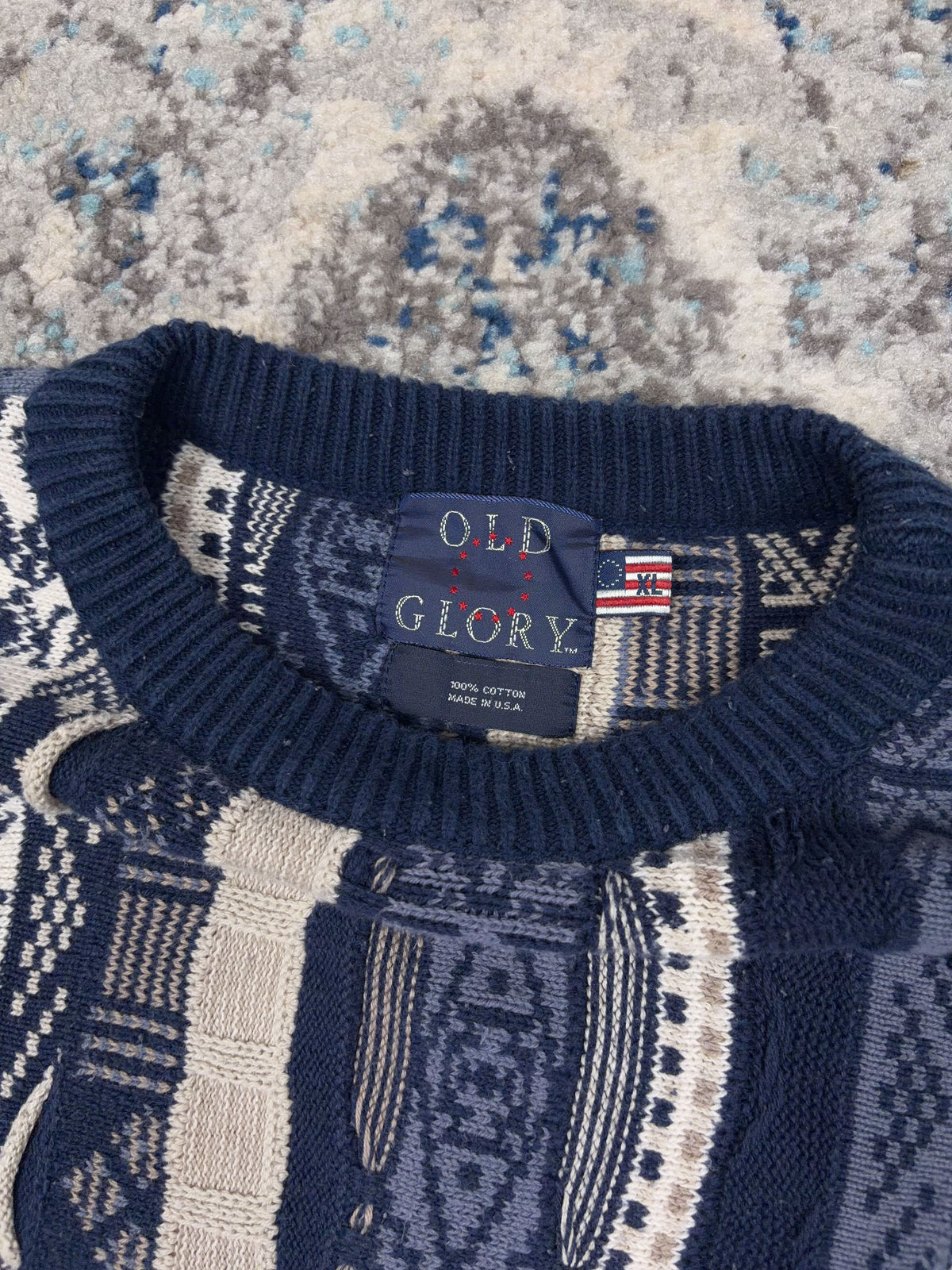Vintage Old Glory Abstract Pattern Pullover 3D Knit Sweater Size XL