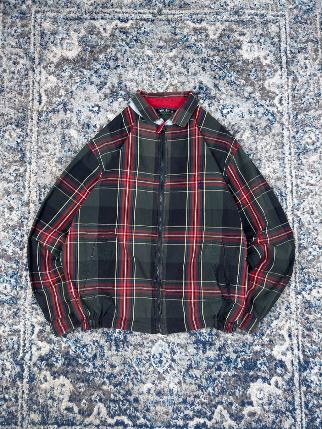 Vintage Nautica Embroidered Logo Plaid Reversible Full Zip Harrington Style Jacket Size XL
