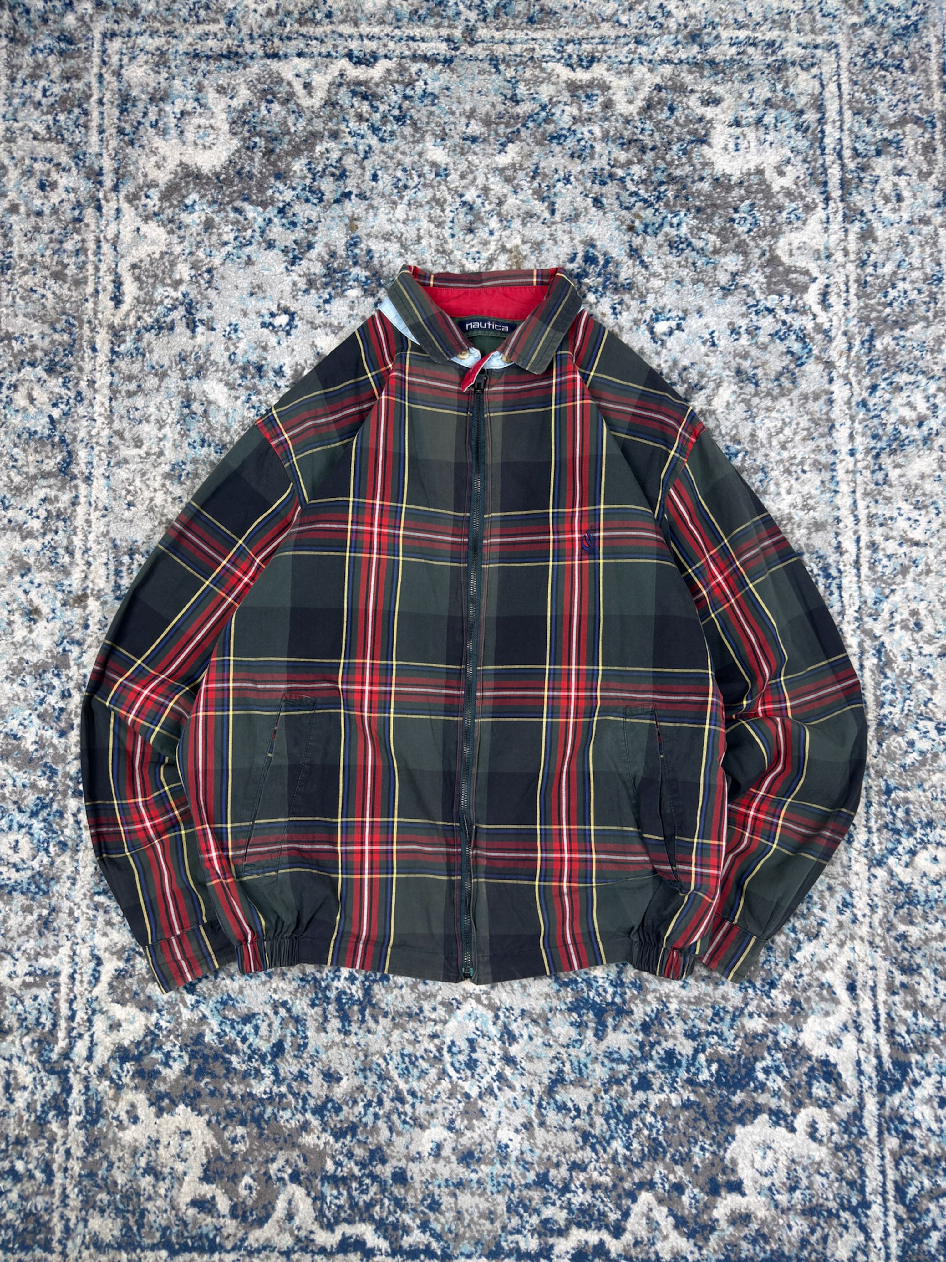 Vintage Nautica Embroidered Logo Plaid Reversible Full Zip Harrington Style Jacket Size XL