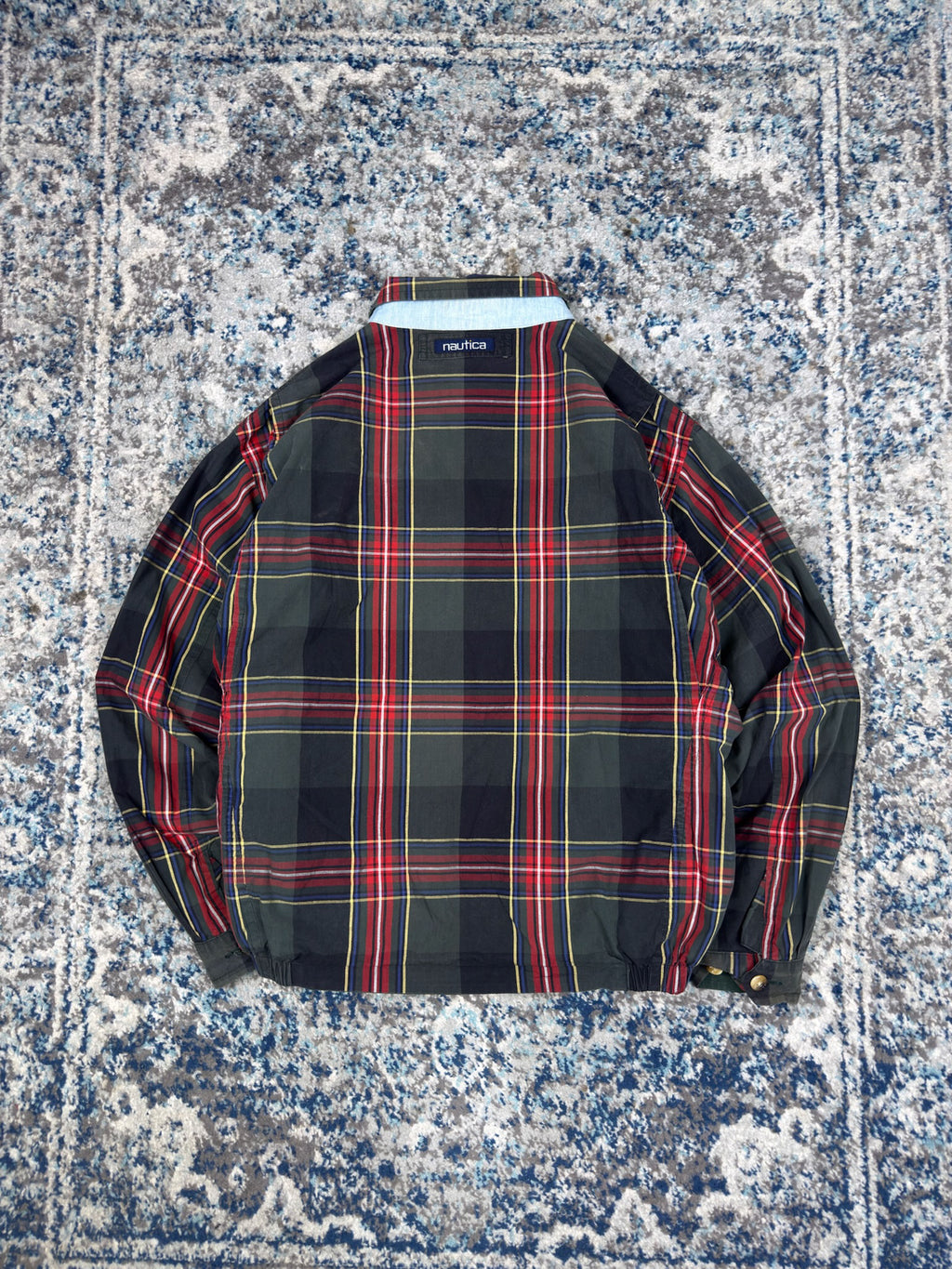 Vintage Nautica Embroidered Logo Plaid Reversible Full Zip Harrington Style Jacket Size XL