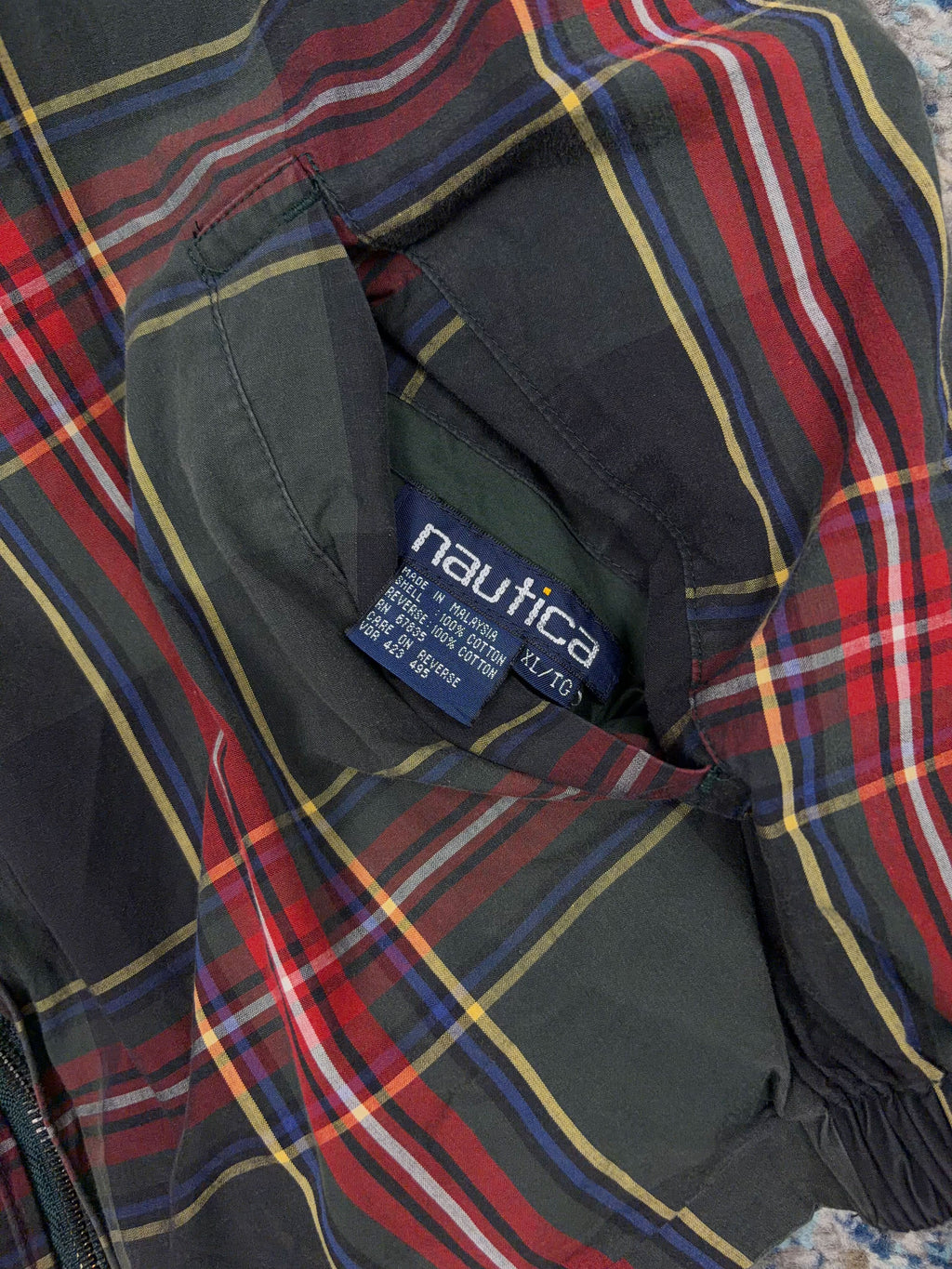 Vintage Nautica Embroidered Logo Plaid Reversible Full Zip Harrington Style Jacket Size XL