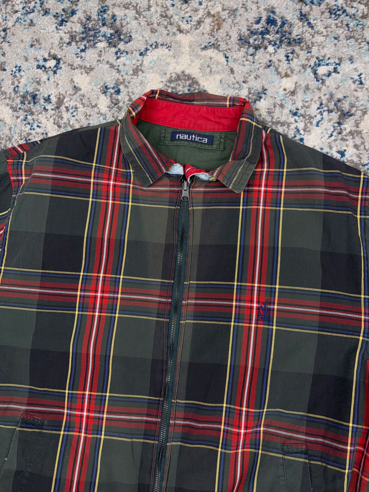 Vintage Nautica Embroidered Logo Plaid Reversible Full Zip Harrington Style Jacket Size XL