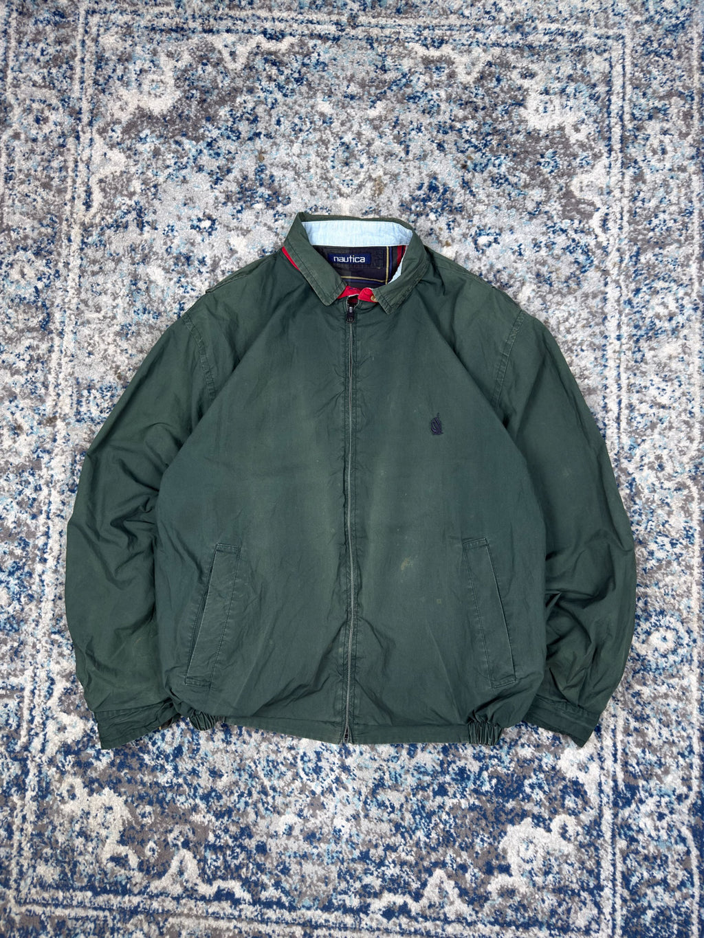 Vintage Nautica Embroidered Logo Plaid Reversible Full Zip Harrington Style Jacket Size XL