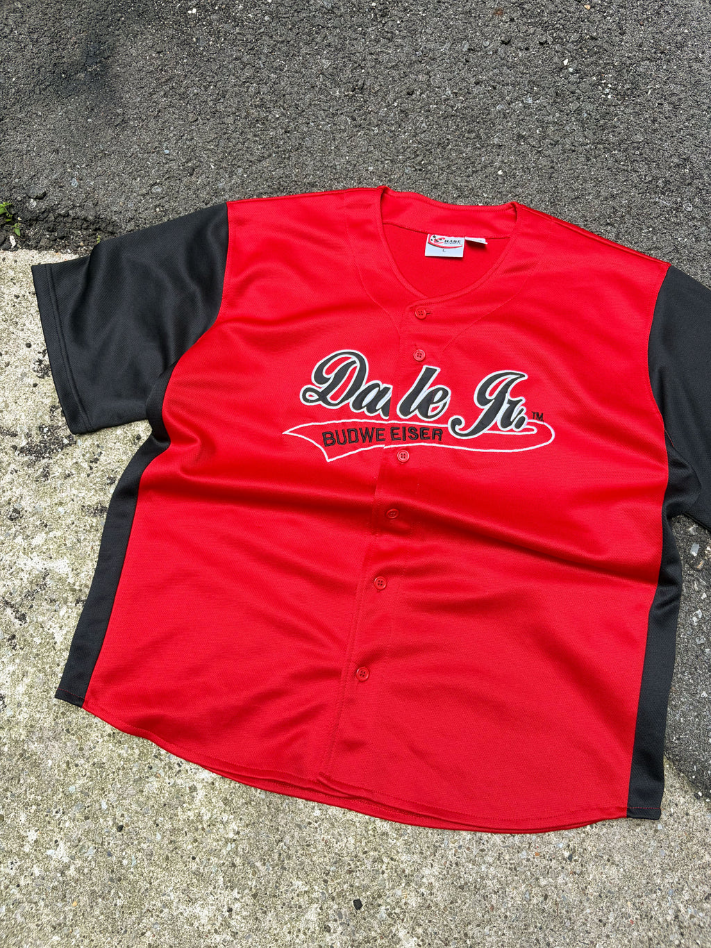 Vintage Dale Earnhardt Jr #8 Nascar Budweiser Script Baseball Jersey Size Large
