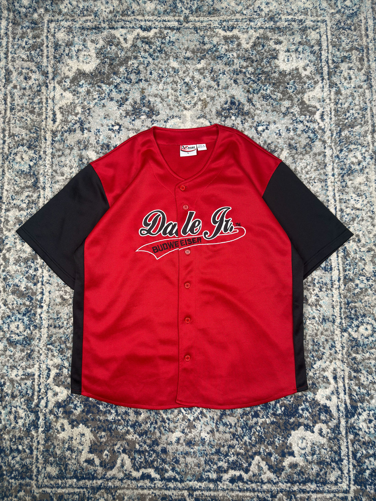 Vintage Dale Earnhardt Jr #8 Nascar Budweiser Script Baseball Jersey Size Large