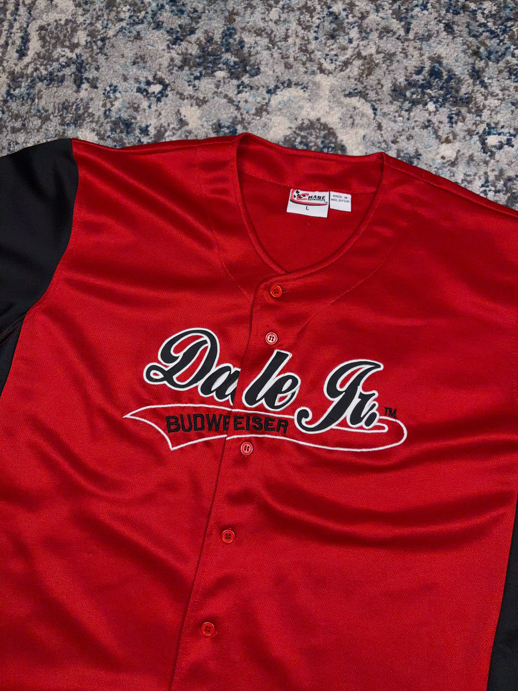 Vintage Dale Earnhardt Jr #8 Nascar Budweiser Script Baseball Jersey Size Large