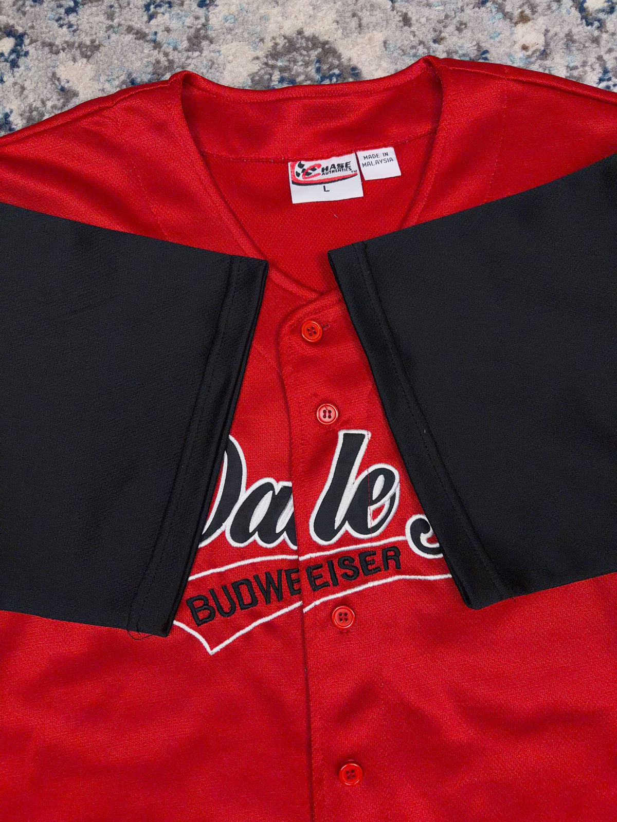 Vintage Dale Earnhardt Jr #8 Nascar Budweiser Script Baseball Jersey Size Large