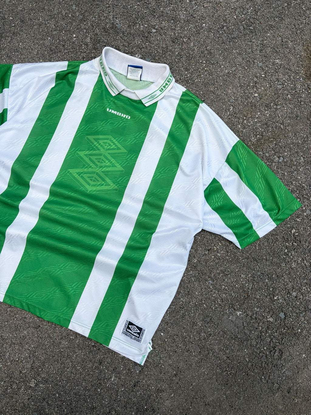 Vintage Umbro #17 Logo Graphic Striped Collared Soccer Jersey Size Large
