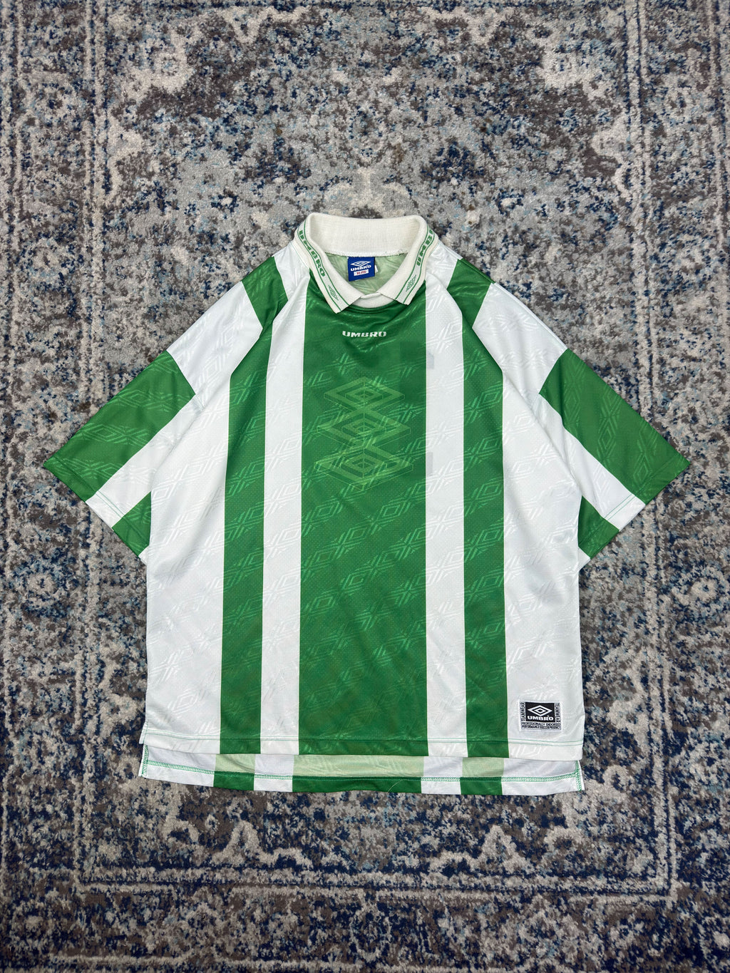 Vintage Umbro #17 Logo Graphic Striped Collared Soccer Jersey Size Large