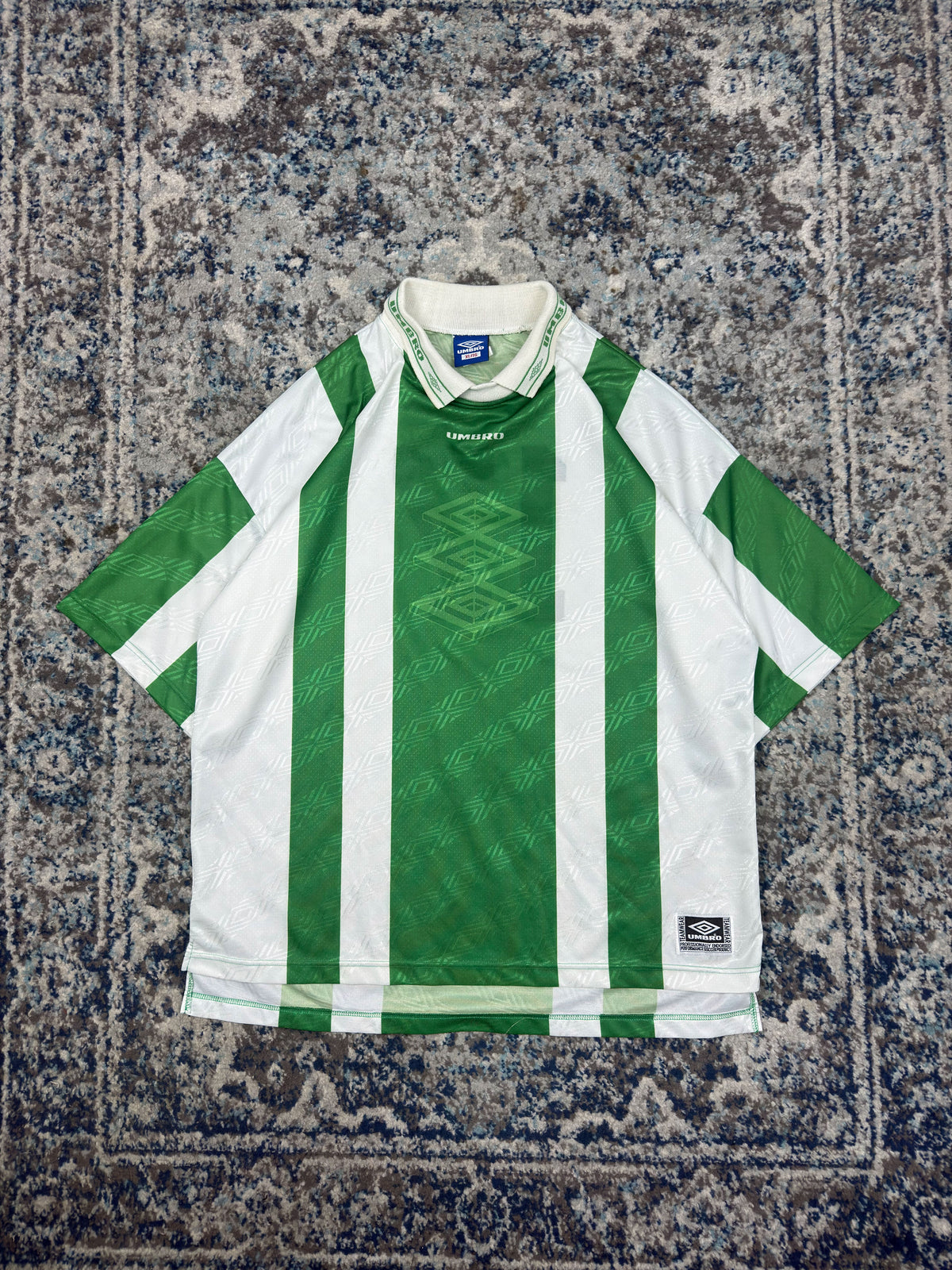 Vintage Umbro #17 Logo Graphic Striped Collared Soccer Jersey Size Large
