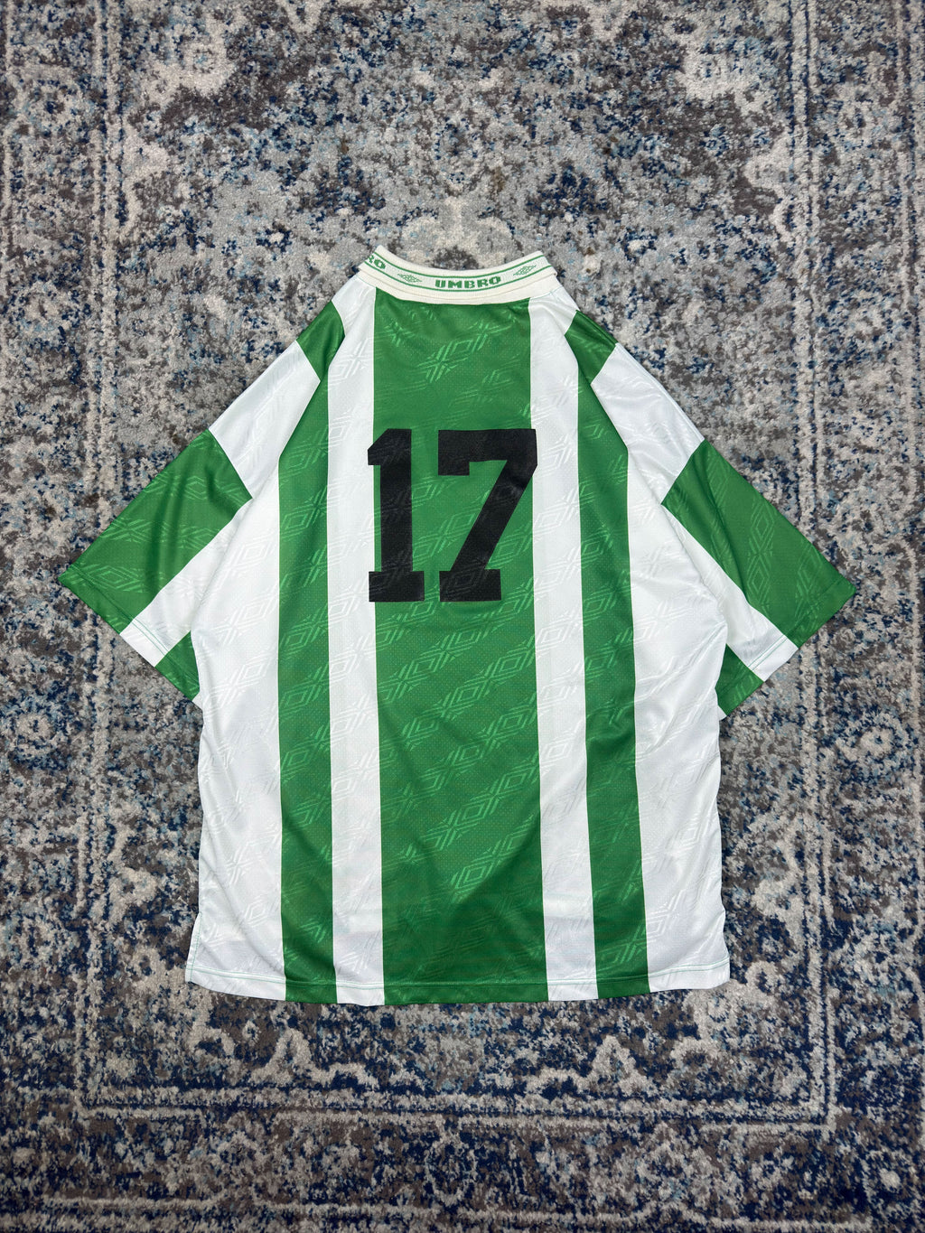 Vintage Umbro #17 Logo Graphic Striped Collared Soccer Jersey Size Large