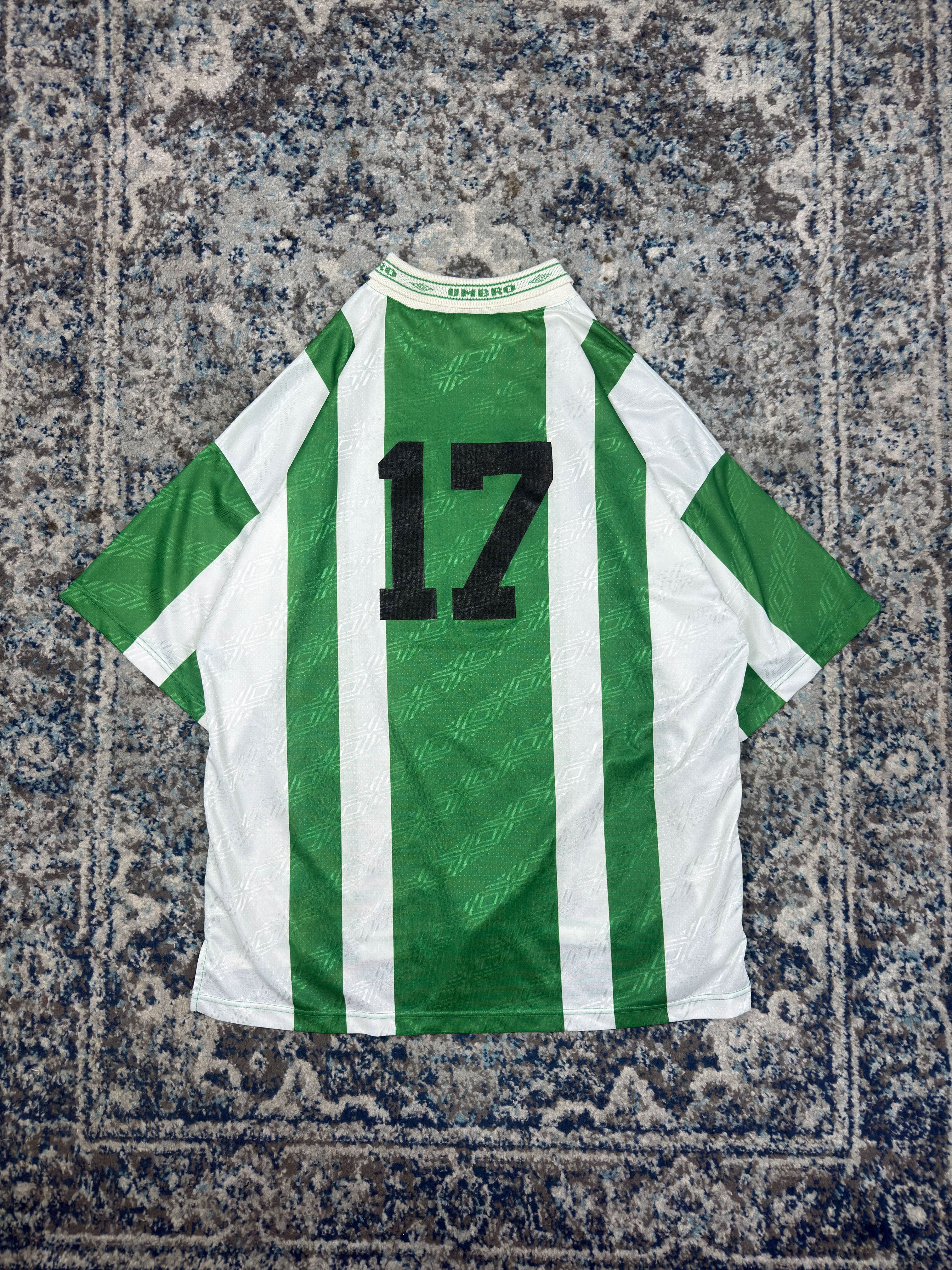 Vintage Umbro #17 Logo Graphic Striped Collared Soccer Jersey Size Large