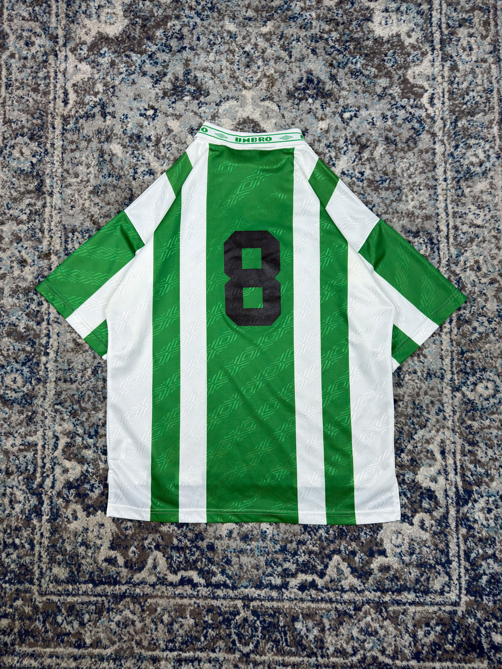 Vintage Umbro #8 Logo Graphic Striped Collared Soccer Jersey Size Large