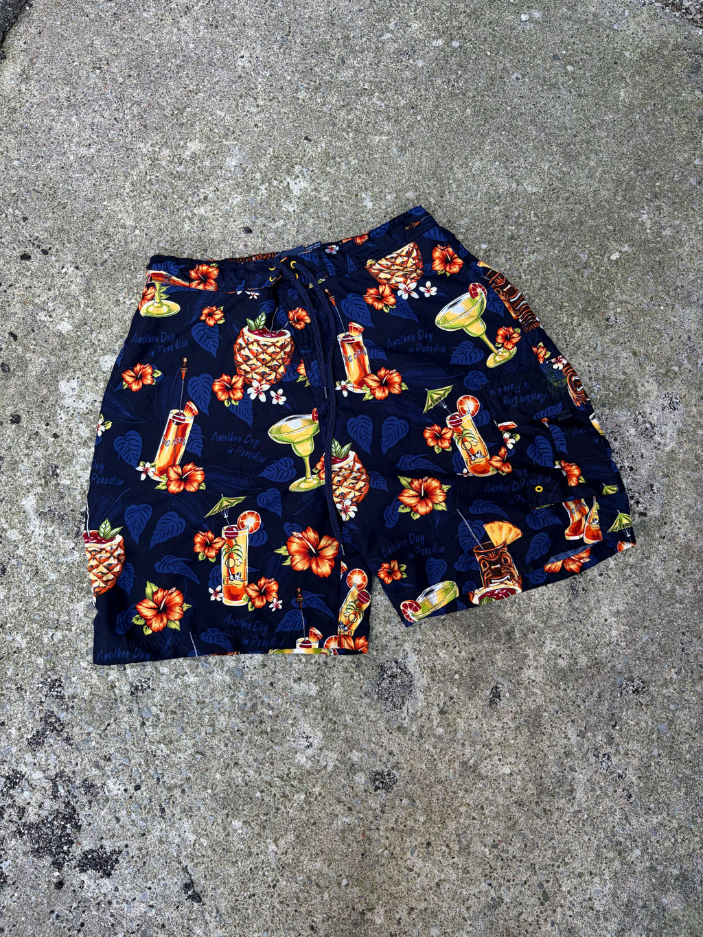 Vintage Big Dogs Another Day In Paradise Graphic Swim Shorts Size XL