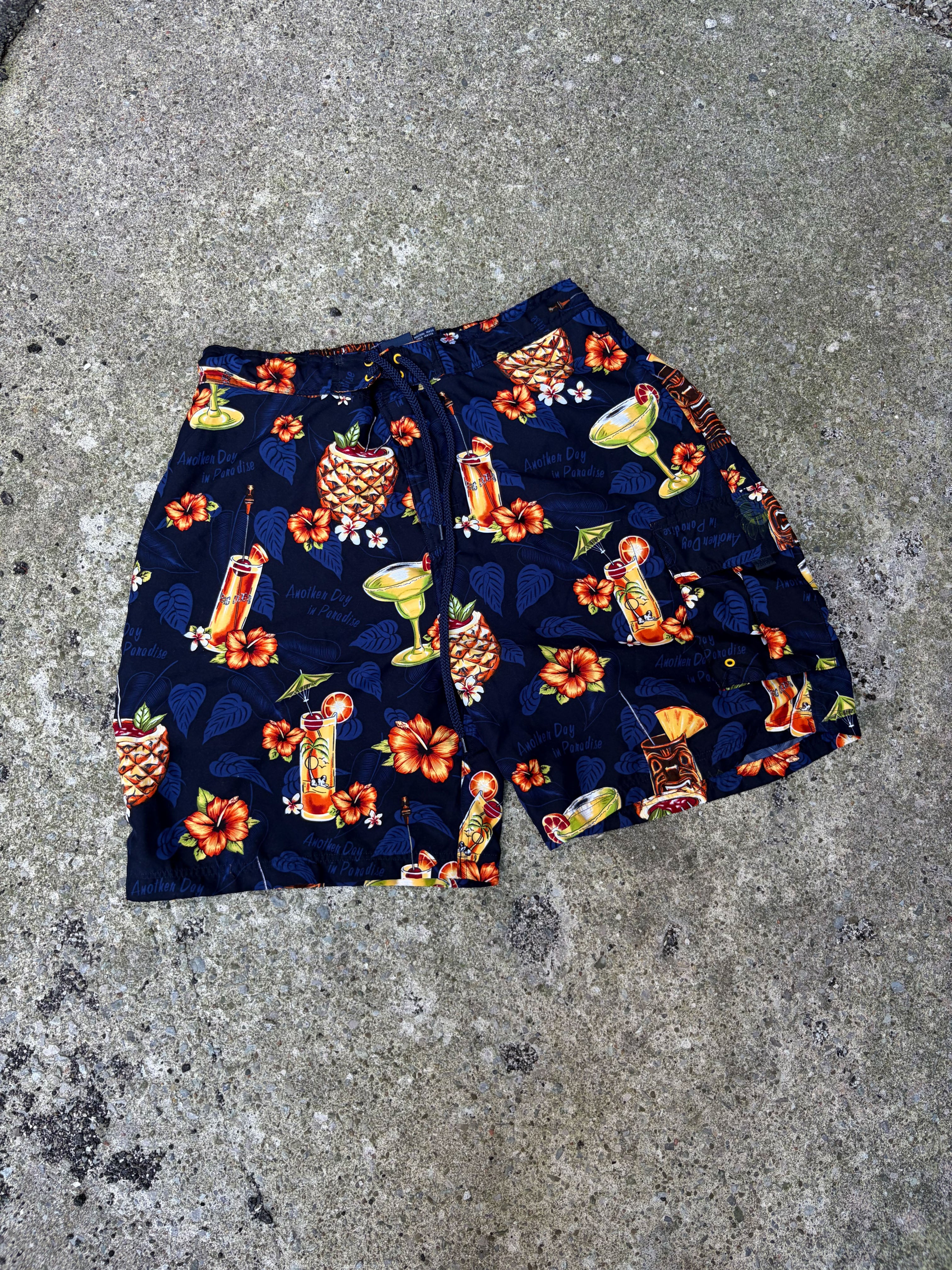 Vintage Big Dogs Another Day In Paradise Graphic Swim Shorts Size XL