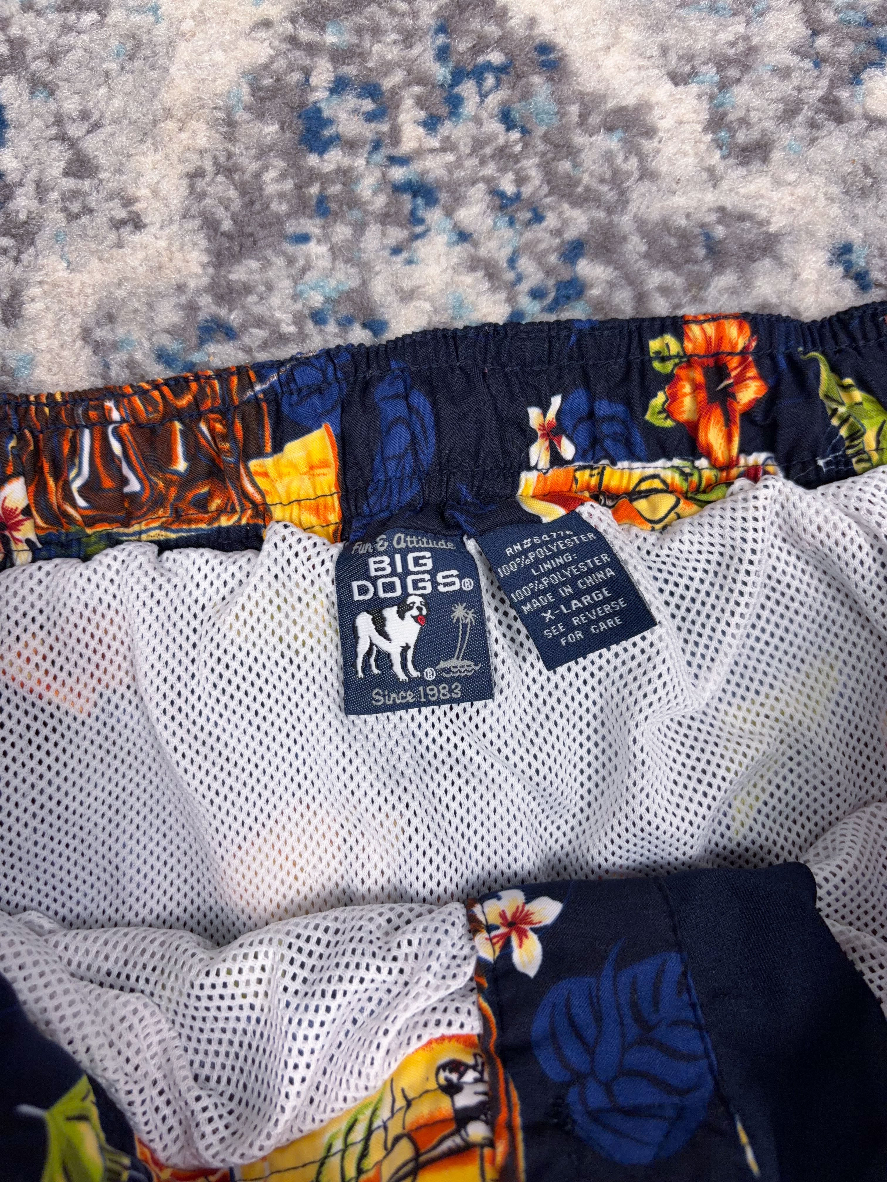 Vintage Big Dogs Another Day In Paradise Graphic Swim Shorts Size XL
