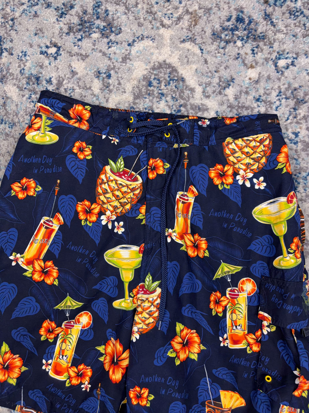 Vintage Big Dogs Another Day In Paradise Graphic Swim Shorts Size XL