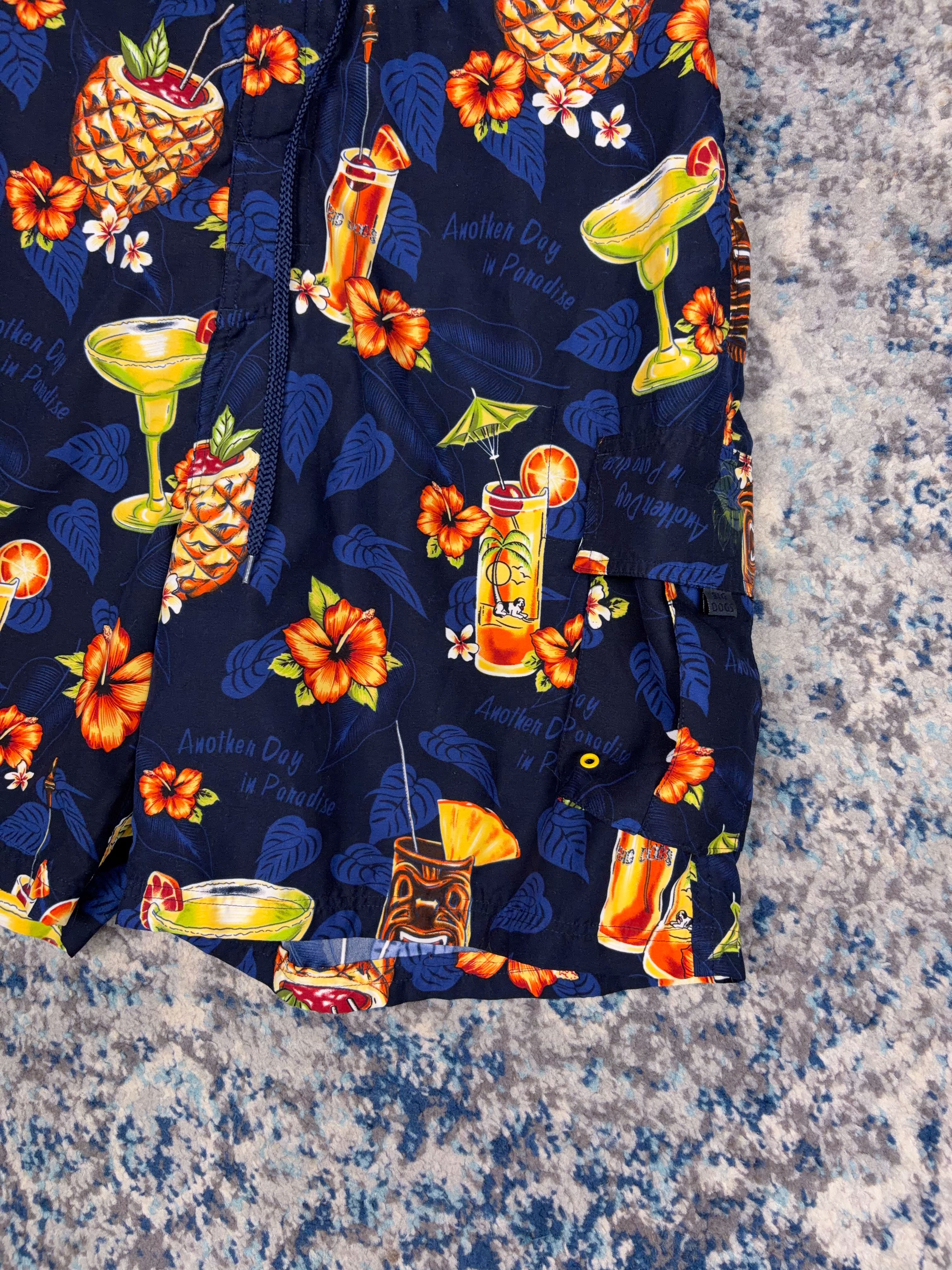 Vintage Big Dogs Another Day In Paradise Graphic Swim Shorts Size XL
