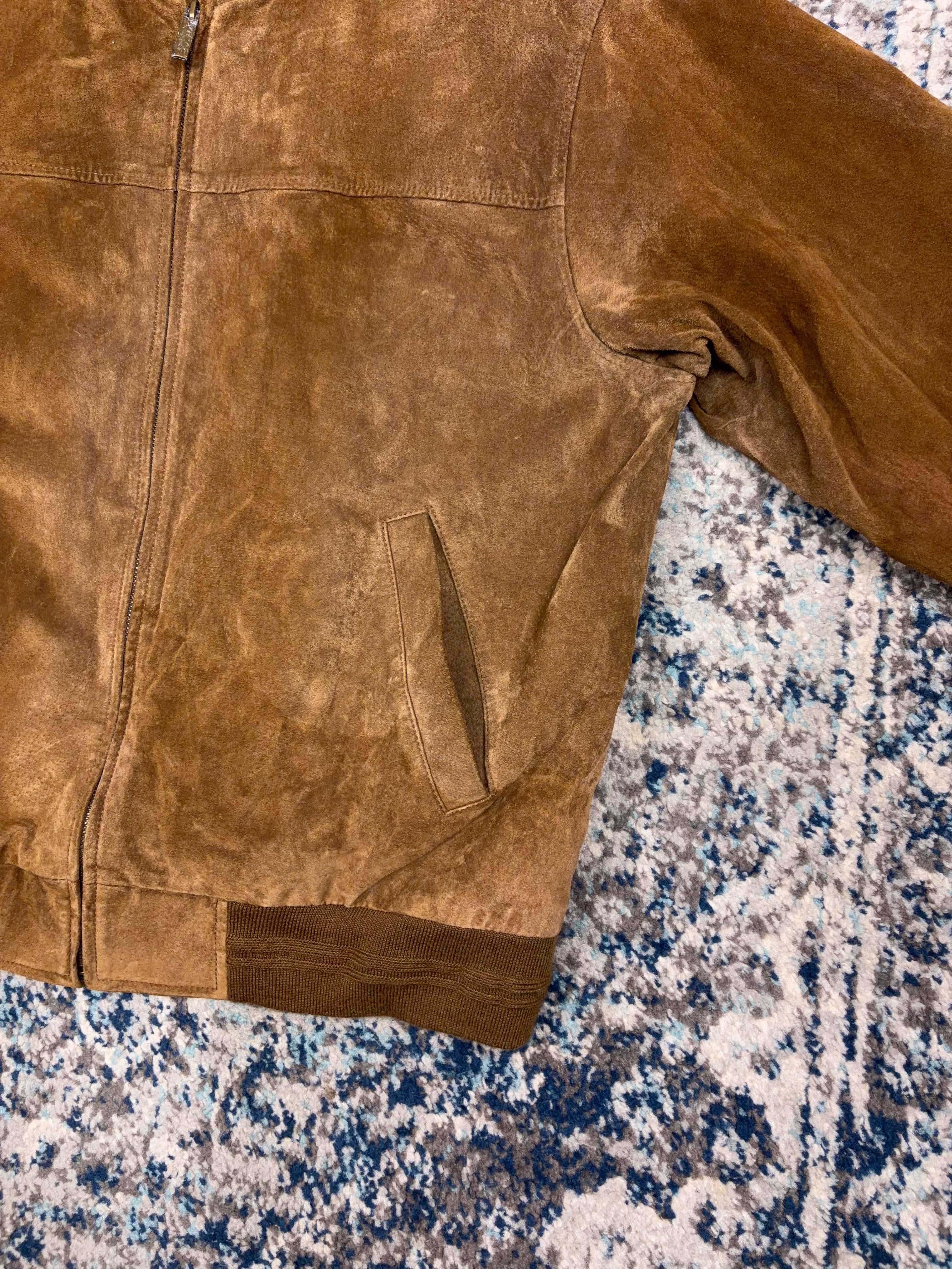 Vintage Croft & Barrow Quilted Lined Leather Bomber Jacket Size Large