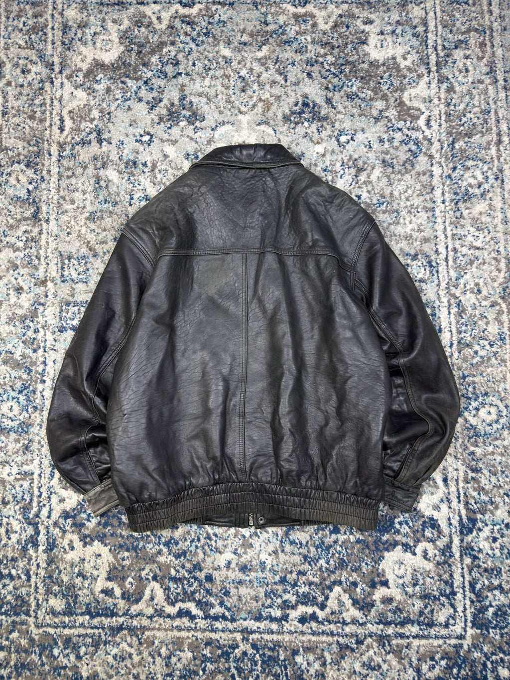 Vintage American Classics Quilted Lined Black Leather Bomber Jacket Size XL
