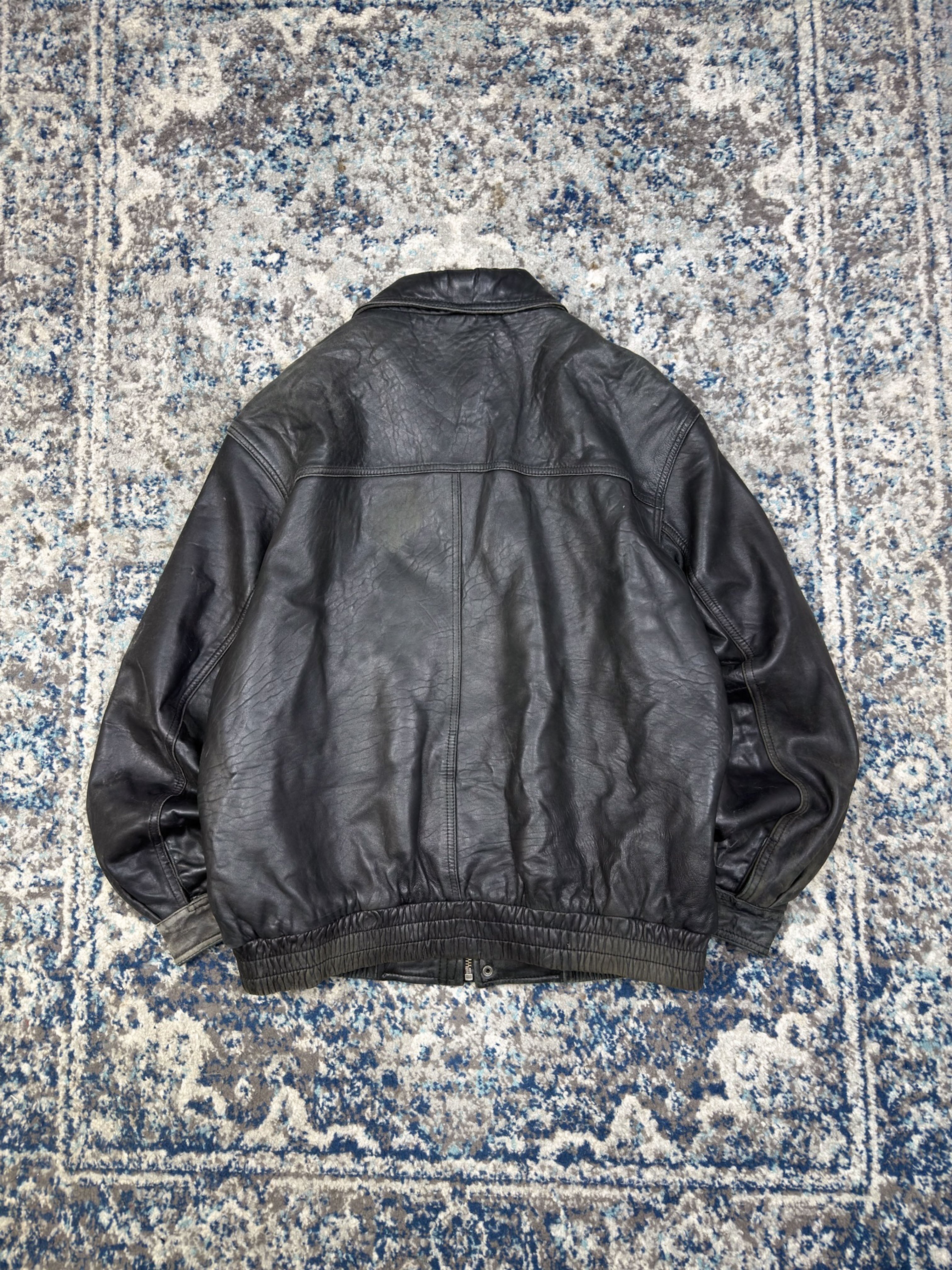 Vintage American Classics Quilted Lined Black Leather Bomber Jacket Size XL