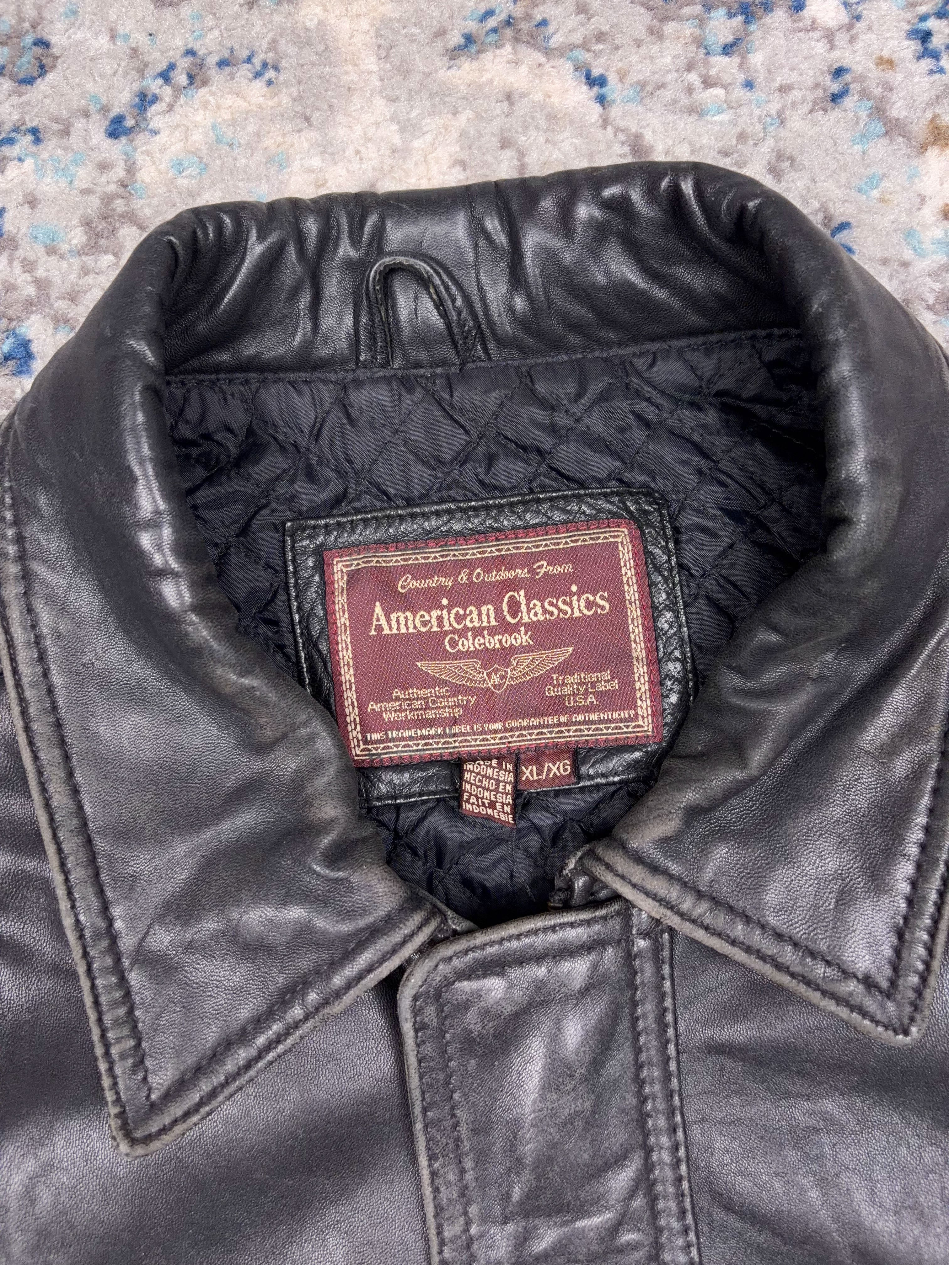 Vintage American Classics Quilted Lined Black Leather Bomber Jacket Size XL