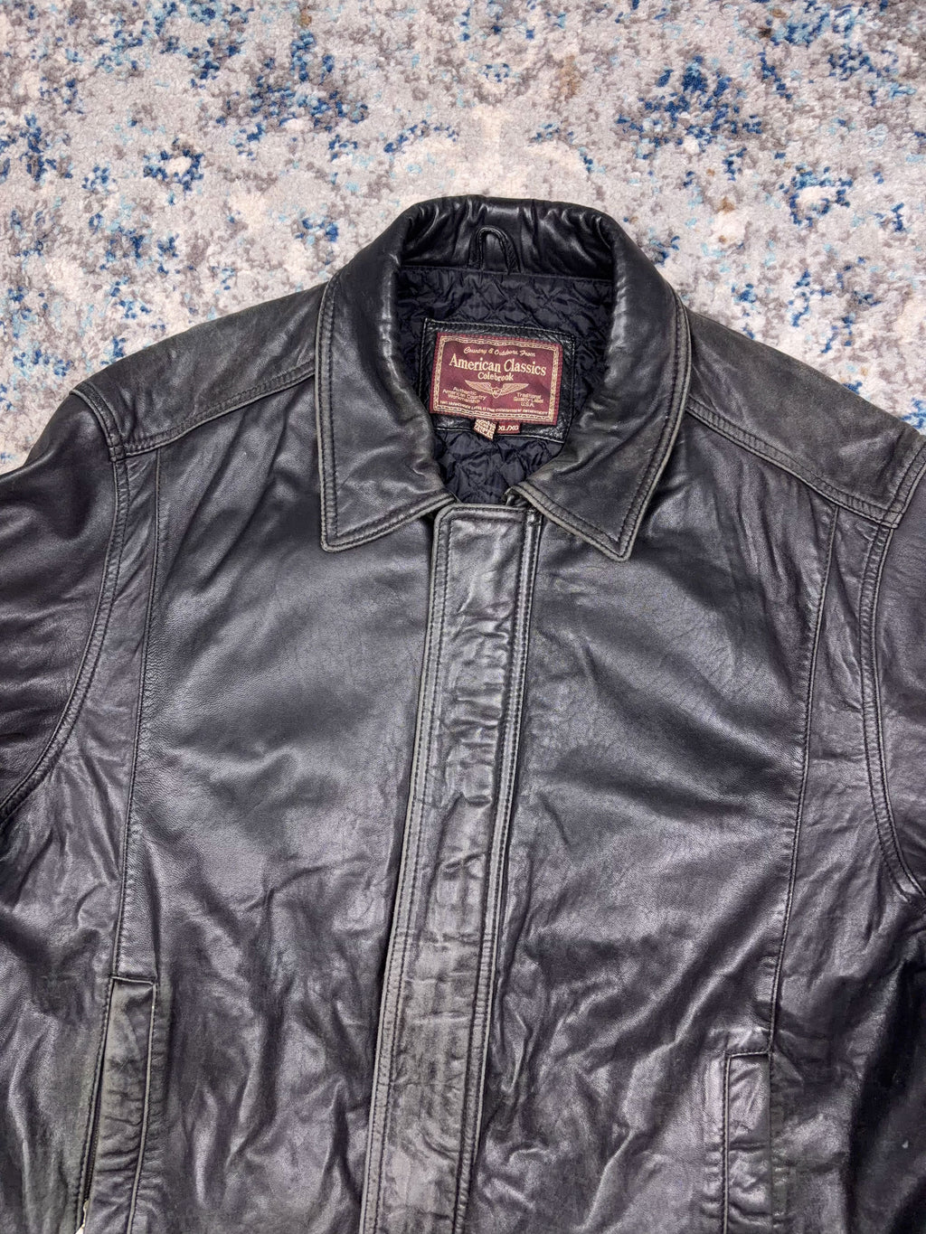 Vintage American Classics Quilted Lined Black Leather Bomber Jacket Size XL