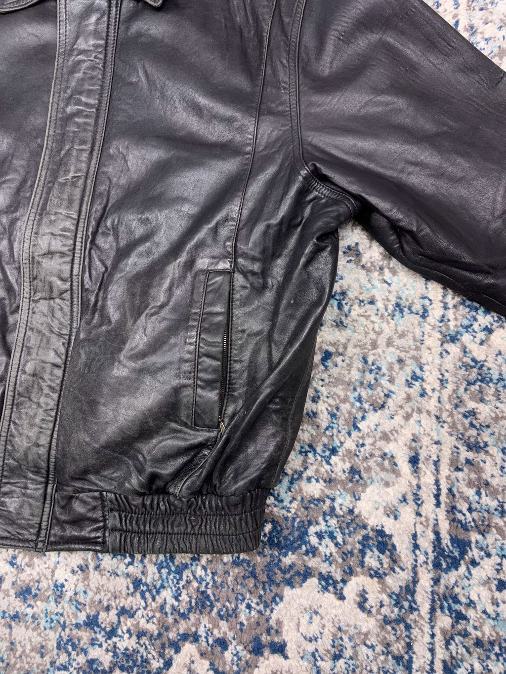 Vintage American Classics Quilted Lined Black Leather Bomber Jacket Size XL