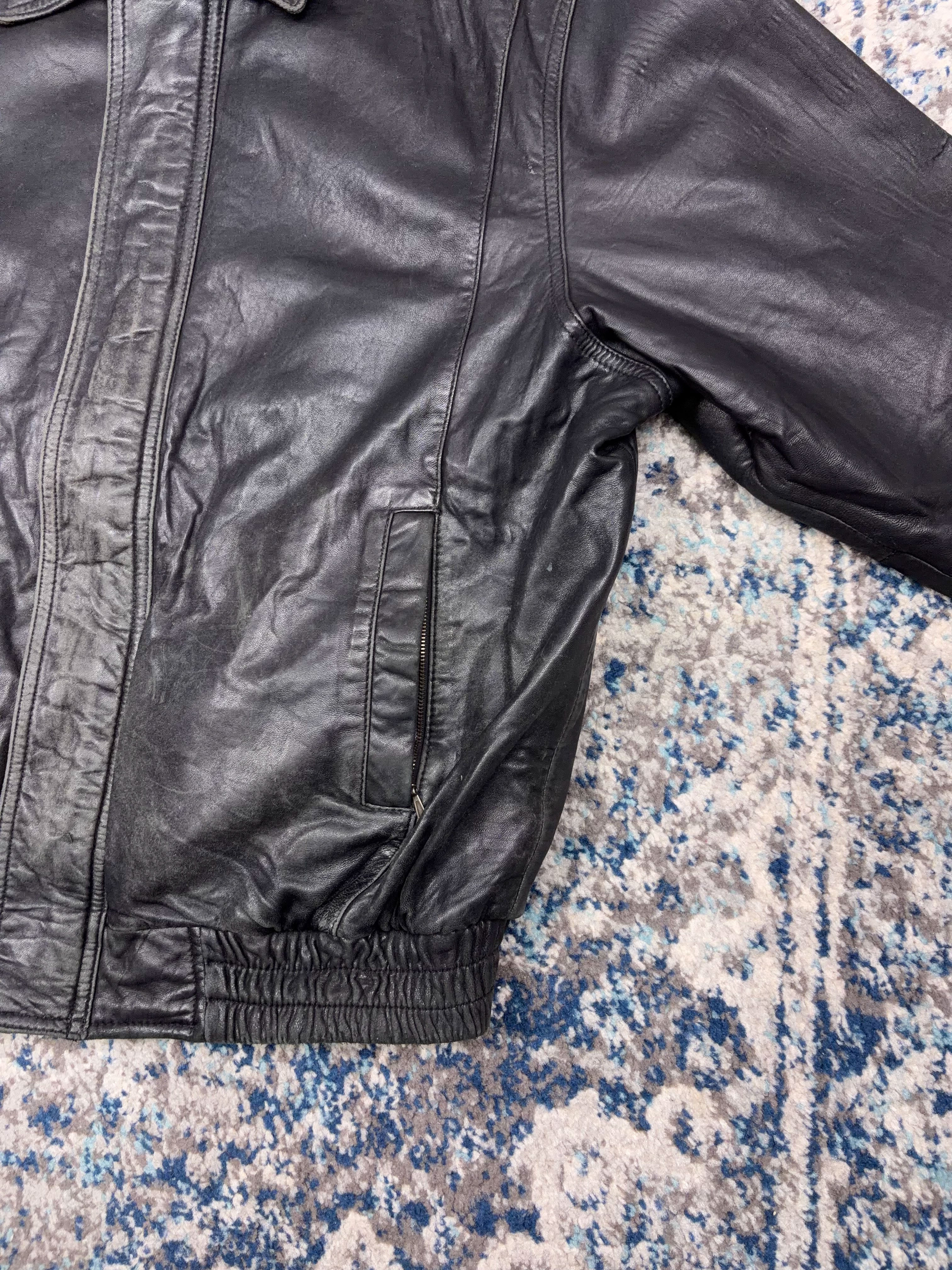 Vintage American Classics Quilted Lined Black Leather Bomber Jacket Size XL