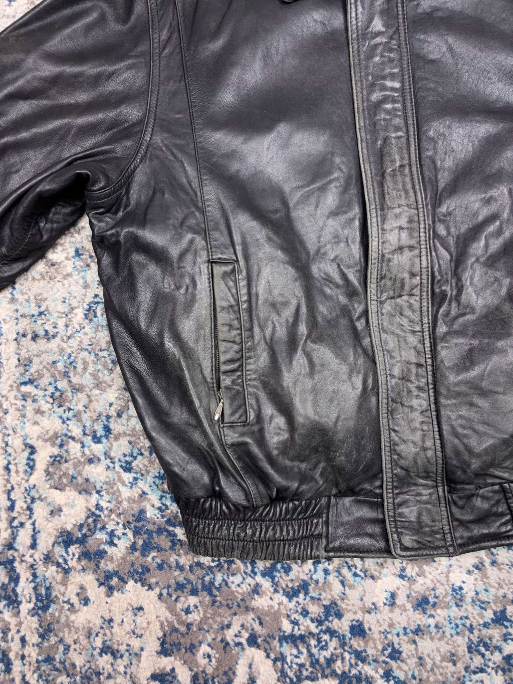 Vintage American Classics Quilted Lined Black Leather Bomber Jacket Size XL