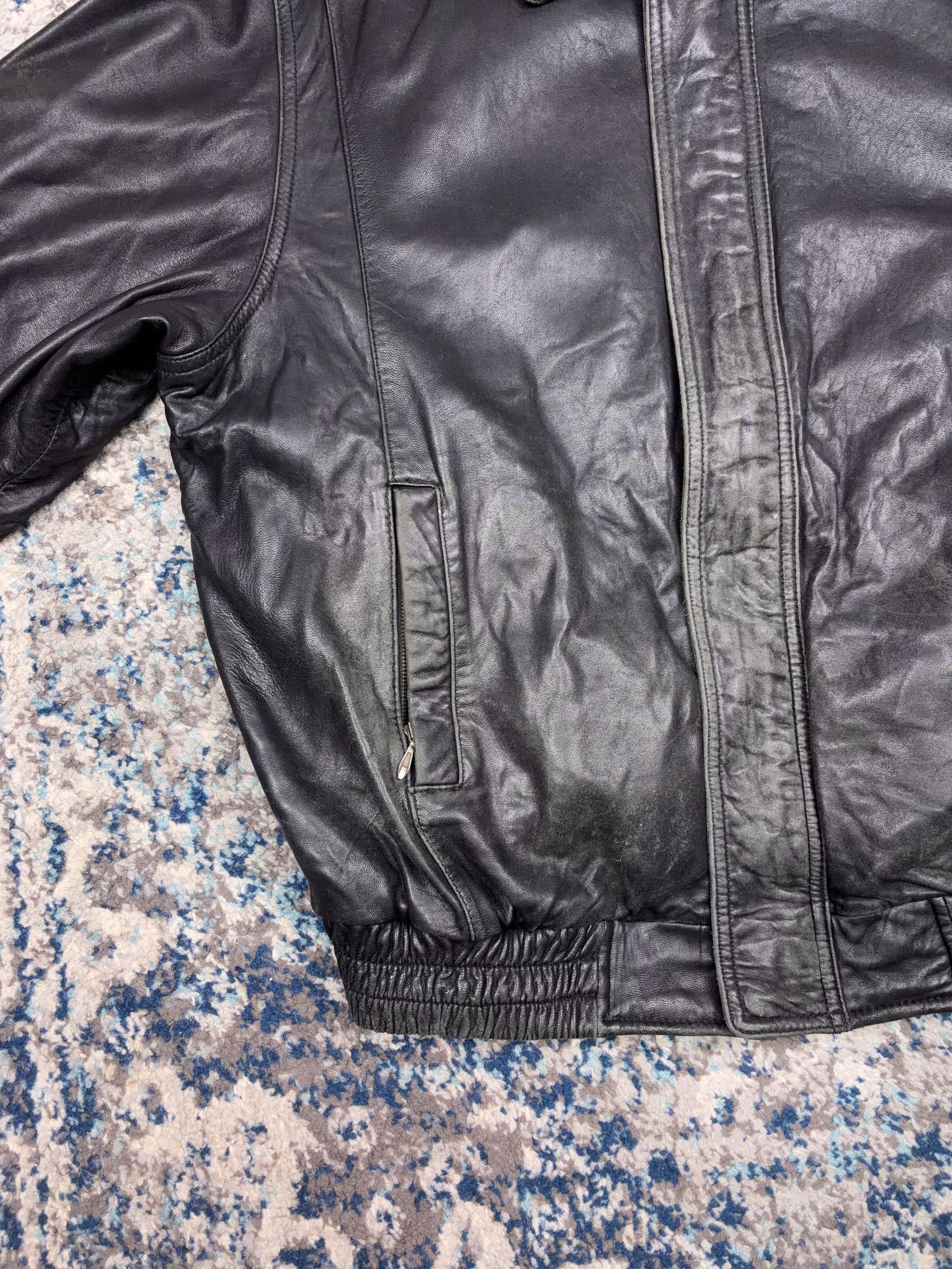 Vintage American Classics Quilted Lined Black Leather Bomber Jacket Size XL