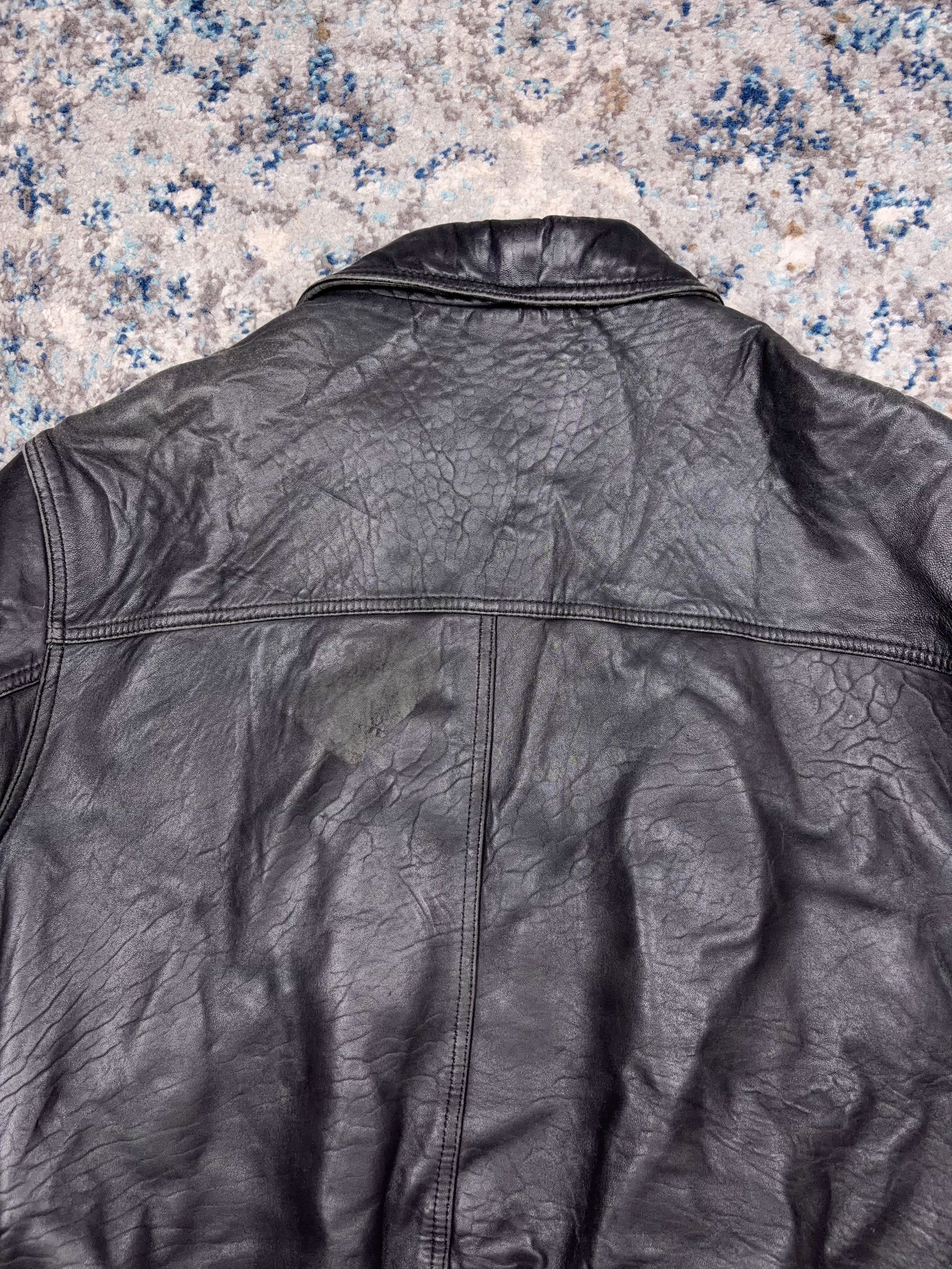 Vintage American Classics Quilted Lined Black Leather Bomber Jacket Size XL