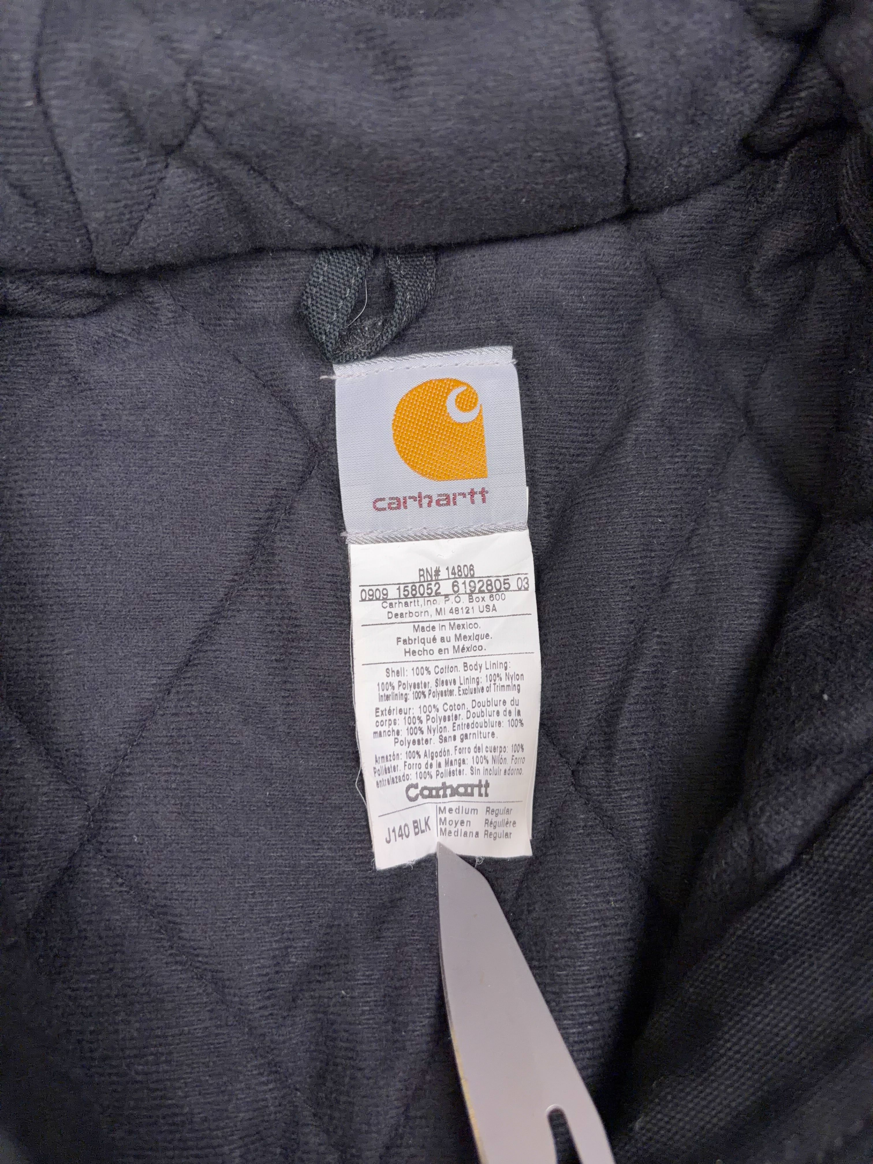 Vintage Carhartt Insulated Canvas Workwear Active Bomber Jacket J130 BLK Size Medium