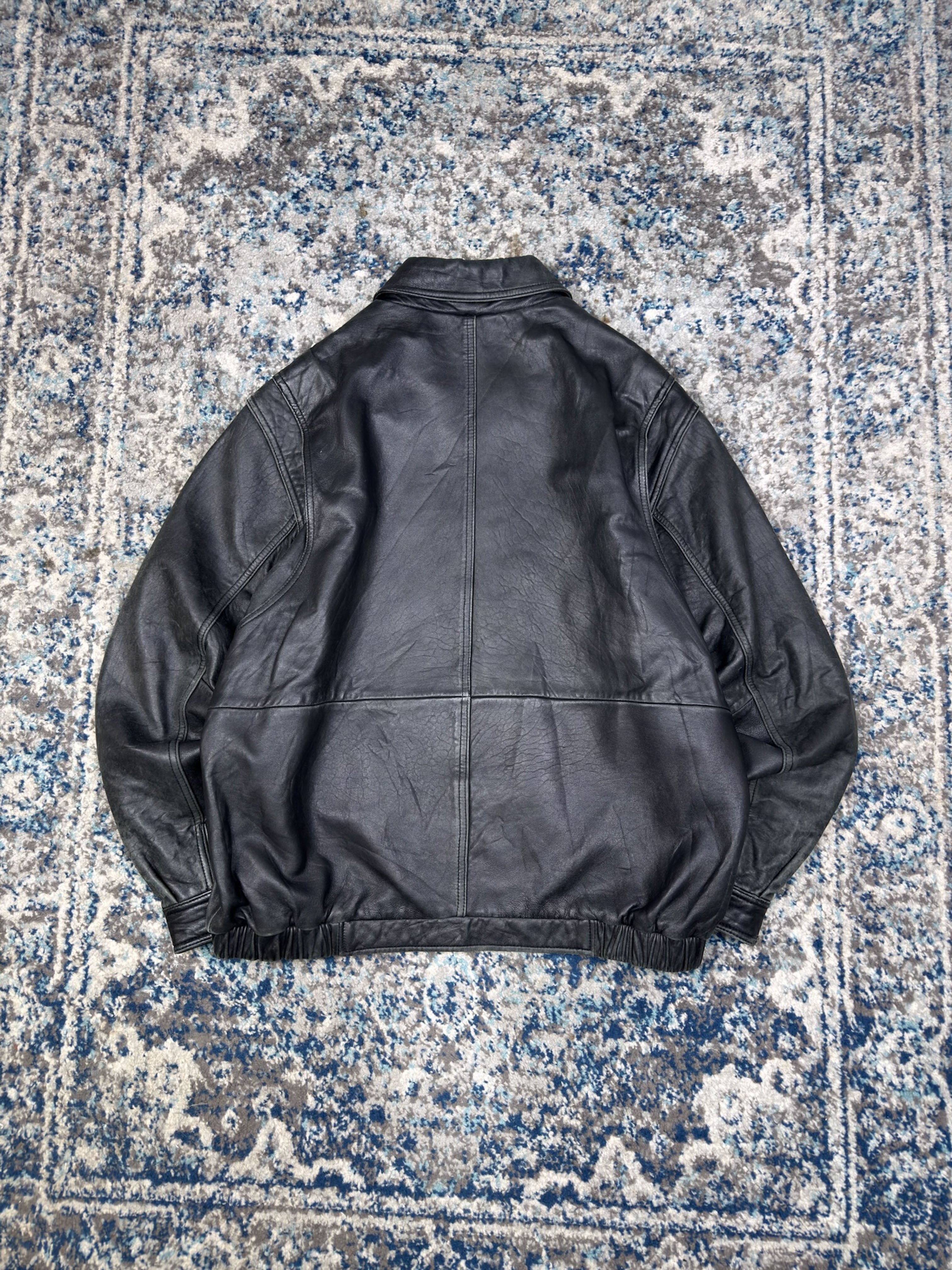 Vintage American Classic Full Zip Leather Bomber Jacket Size Large