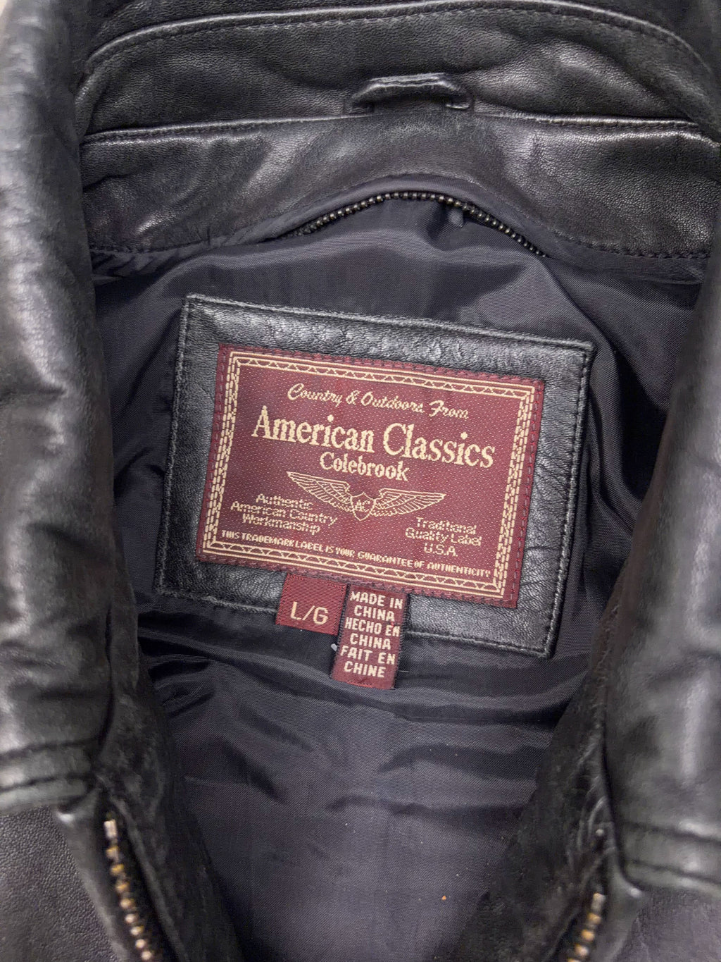 Vintage American Classic Full Zip Leather Bomber Jacket Size Large