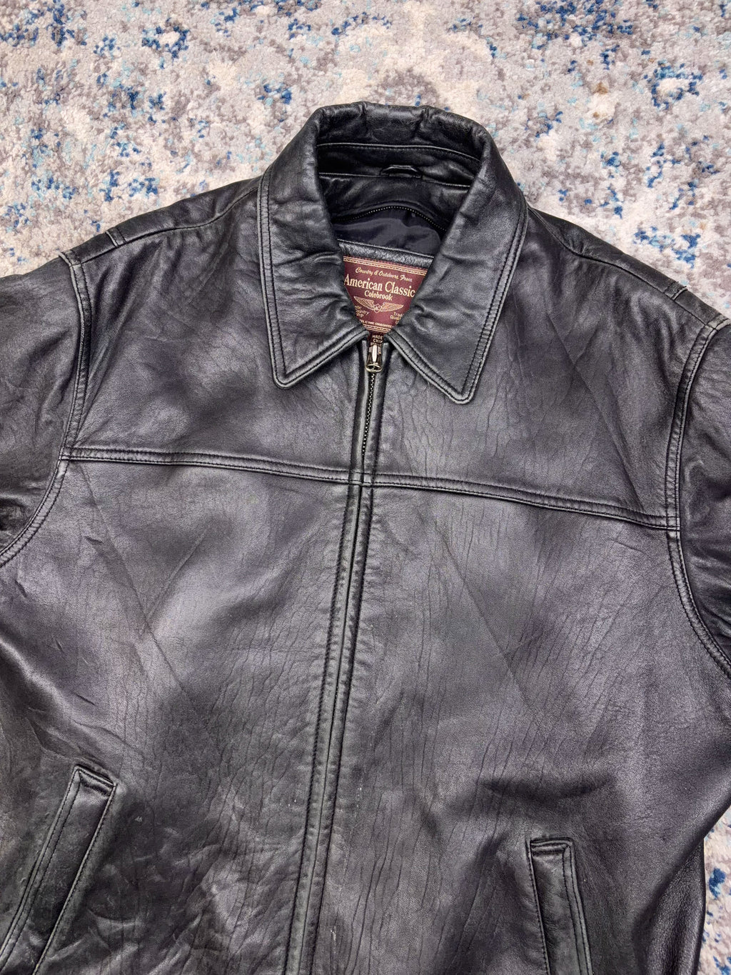 Vintage American Classic Full Zip Leather Bomber Jacket Size Large