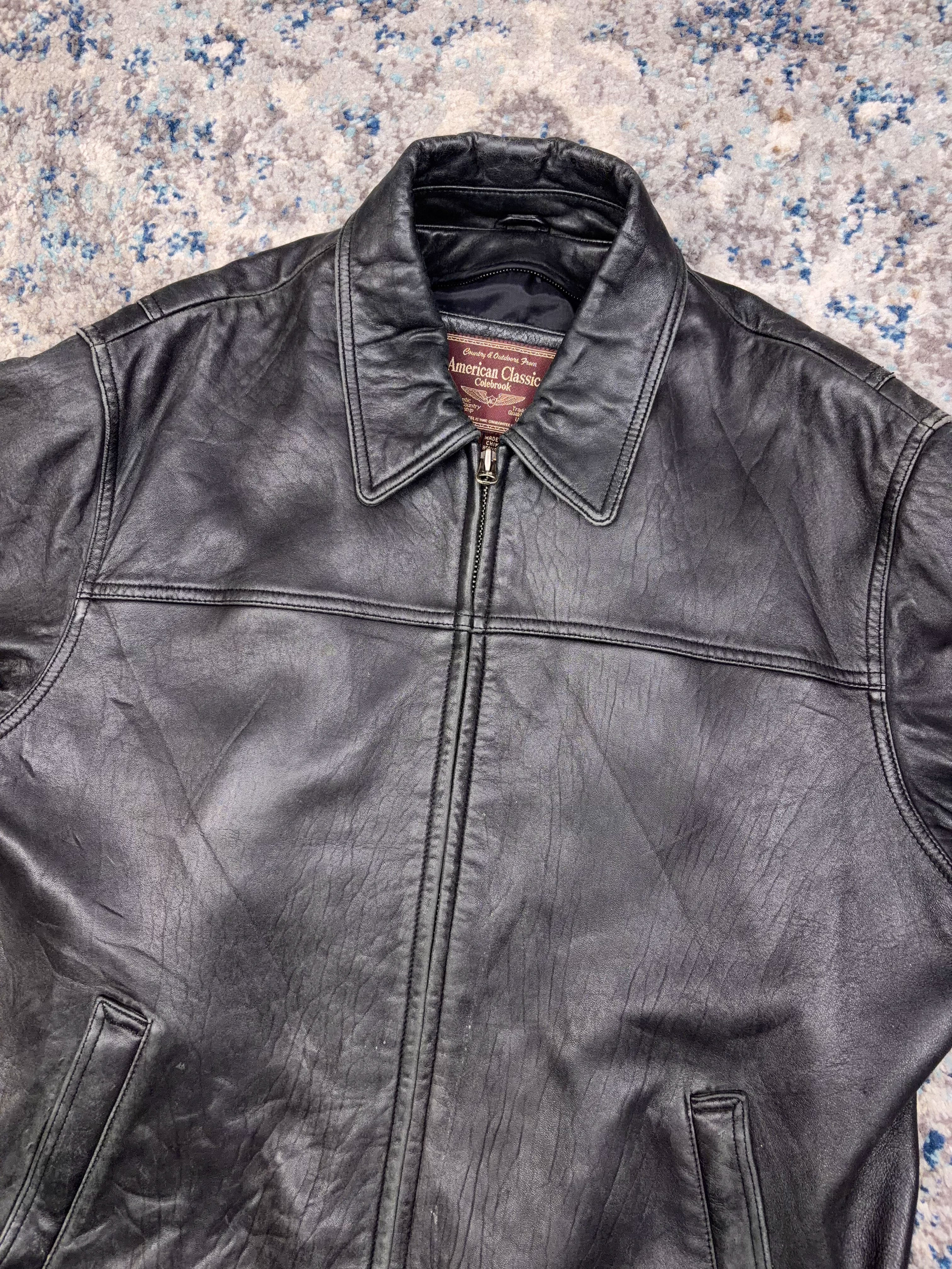 Vintage American Classic Full Zip Leather Bomber Jacket Size Large