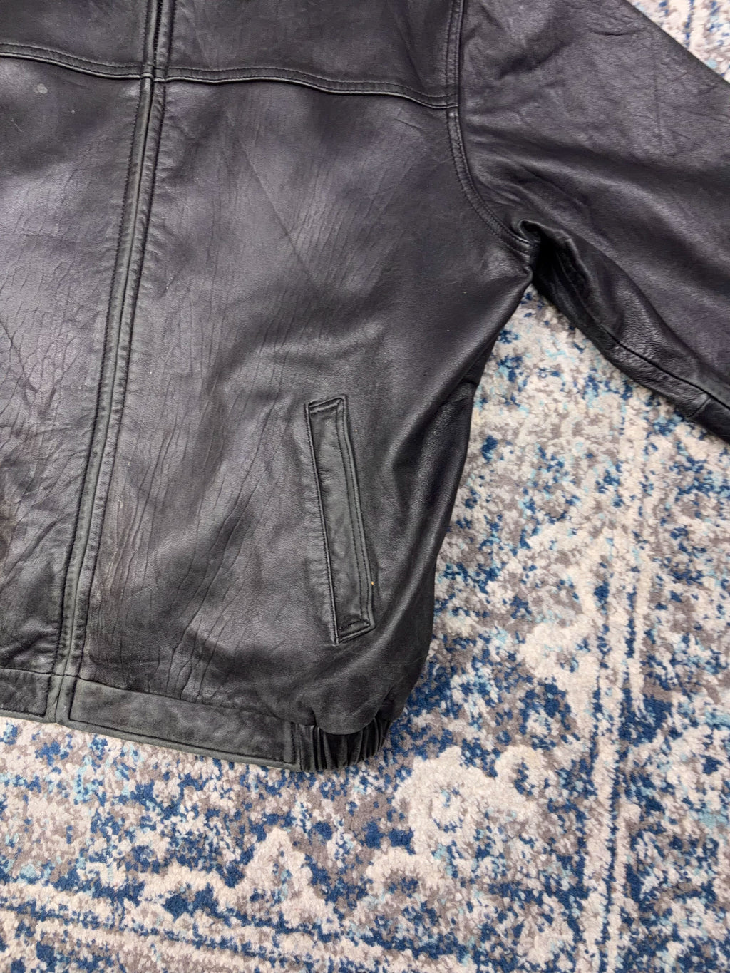 Vintage American Classic Full Zip Leather Bomber Jacket Size Large
