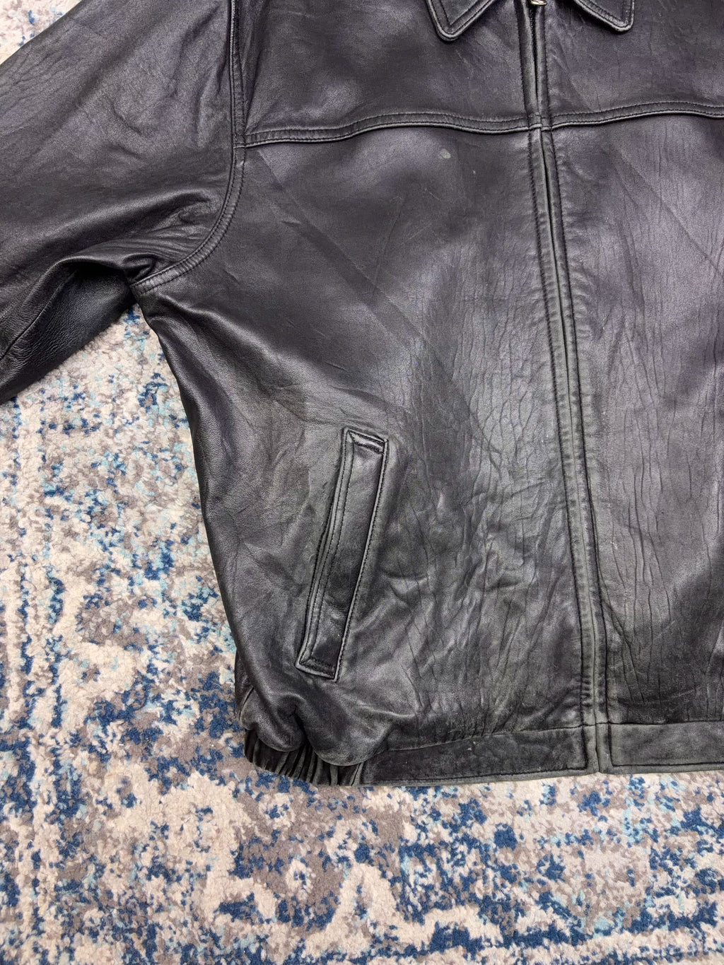 Vintage American Classic Full Zip Leather Bomber Jacket Size Large