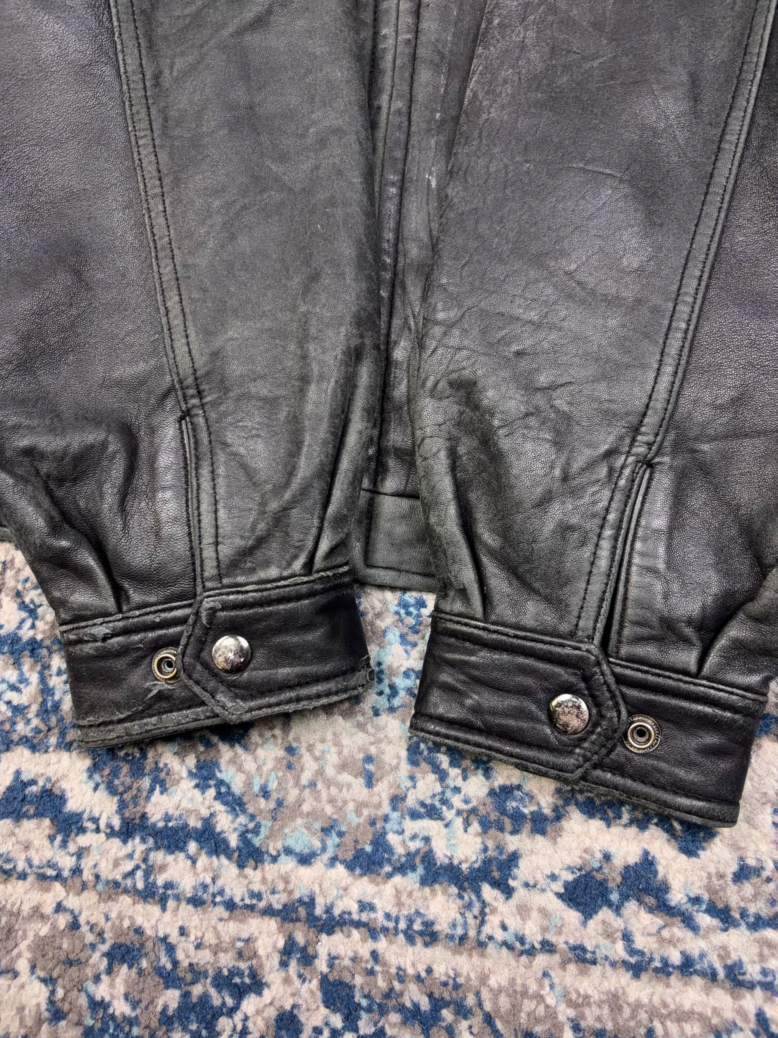 Vintage American Classic Full Zip Leather Bomber Jacket Size Large
