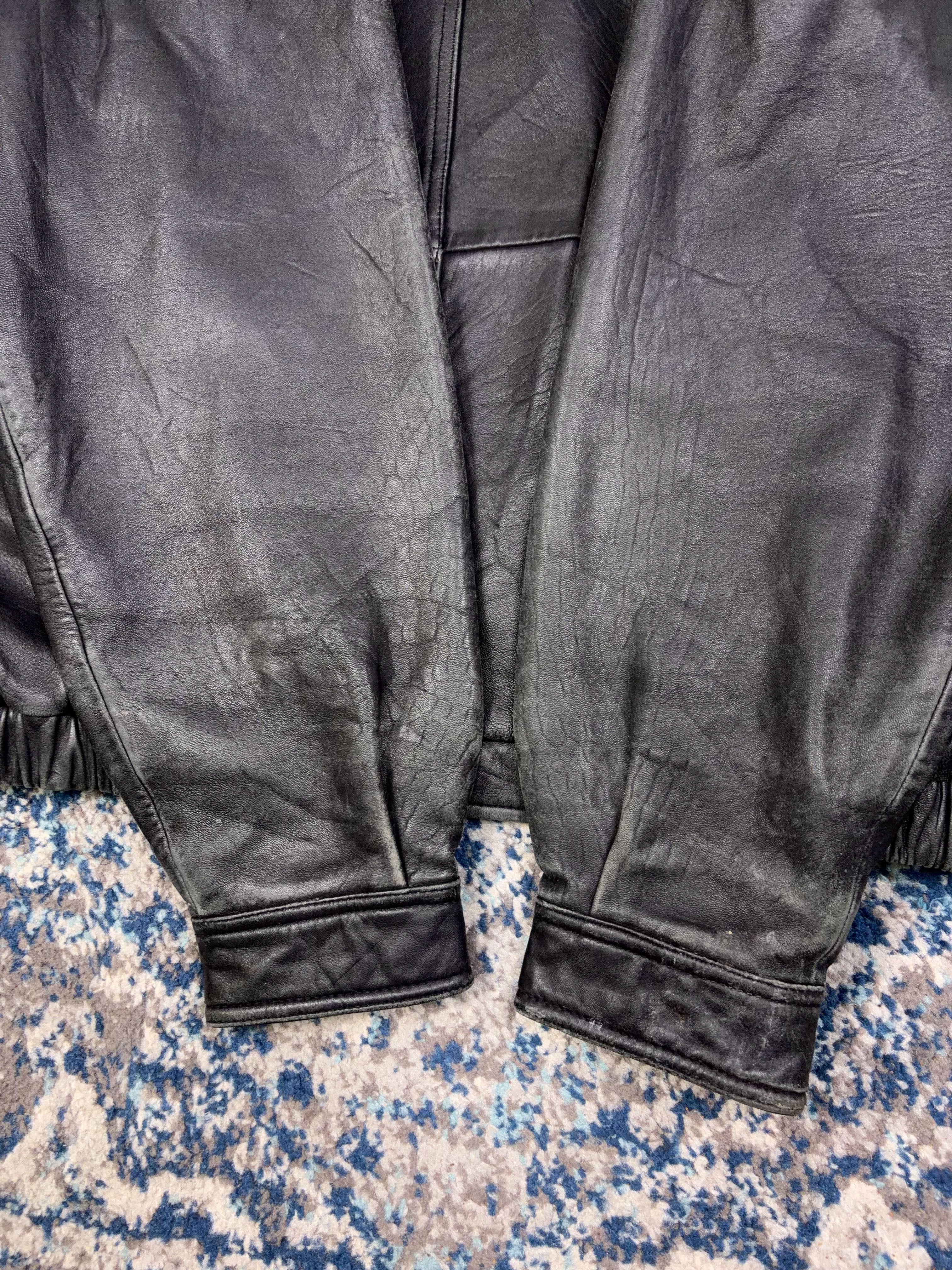 Vintage American Classic Full Zip Leather Bomber Jacket Size Large