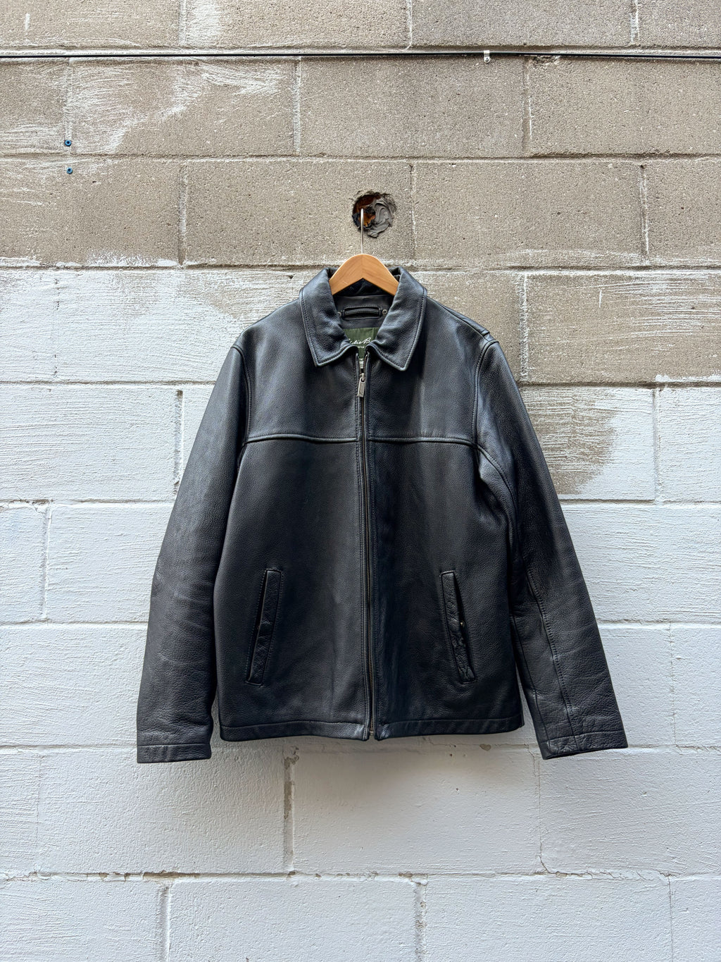 Vintage Eddie Bauer Full Zip Collared Leather Jacket Size Medium