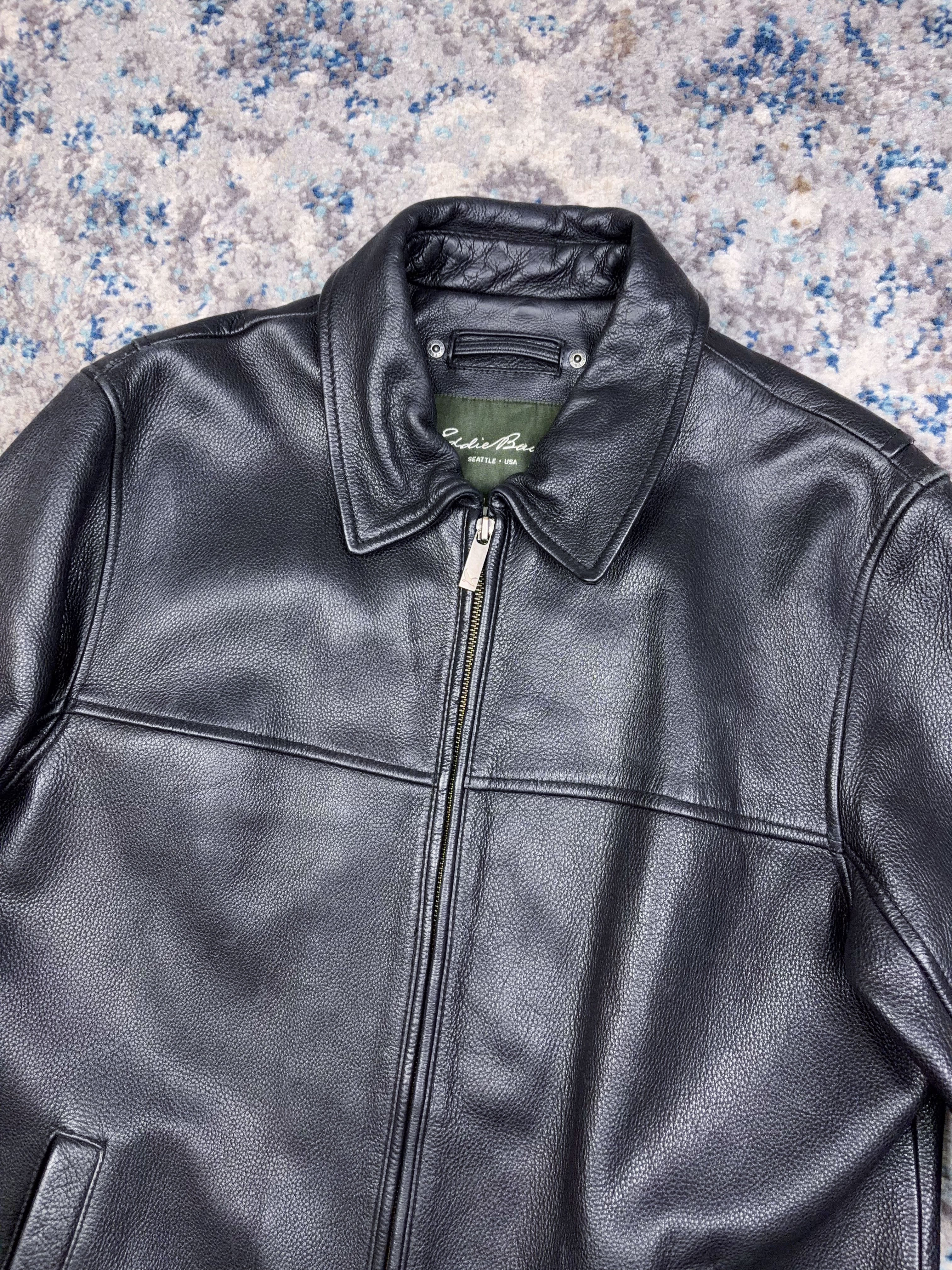 Vintage Eddie Bauer Full Zip Collared Leather Jacket Size Medium