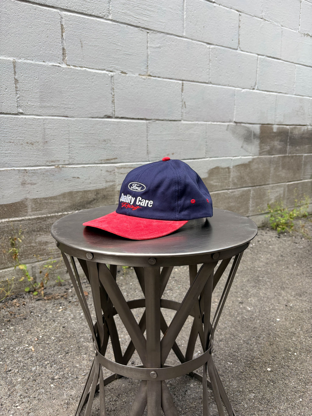 Vintage Ford Quality Care Racing Embroidered Spellout Logo Strapback Hat OSFA