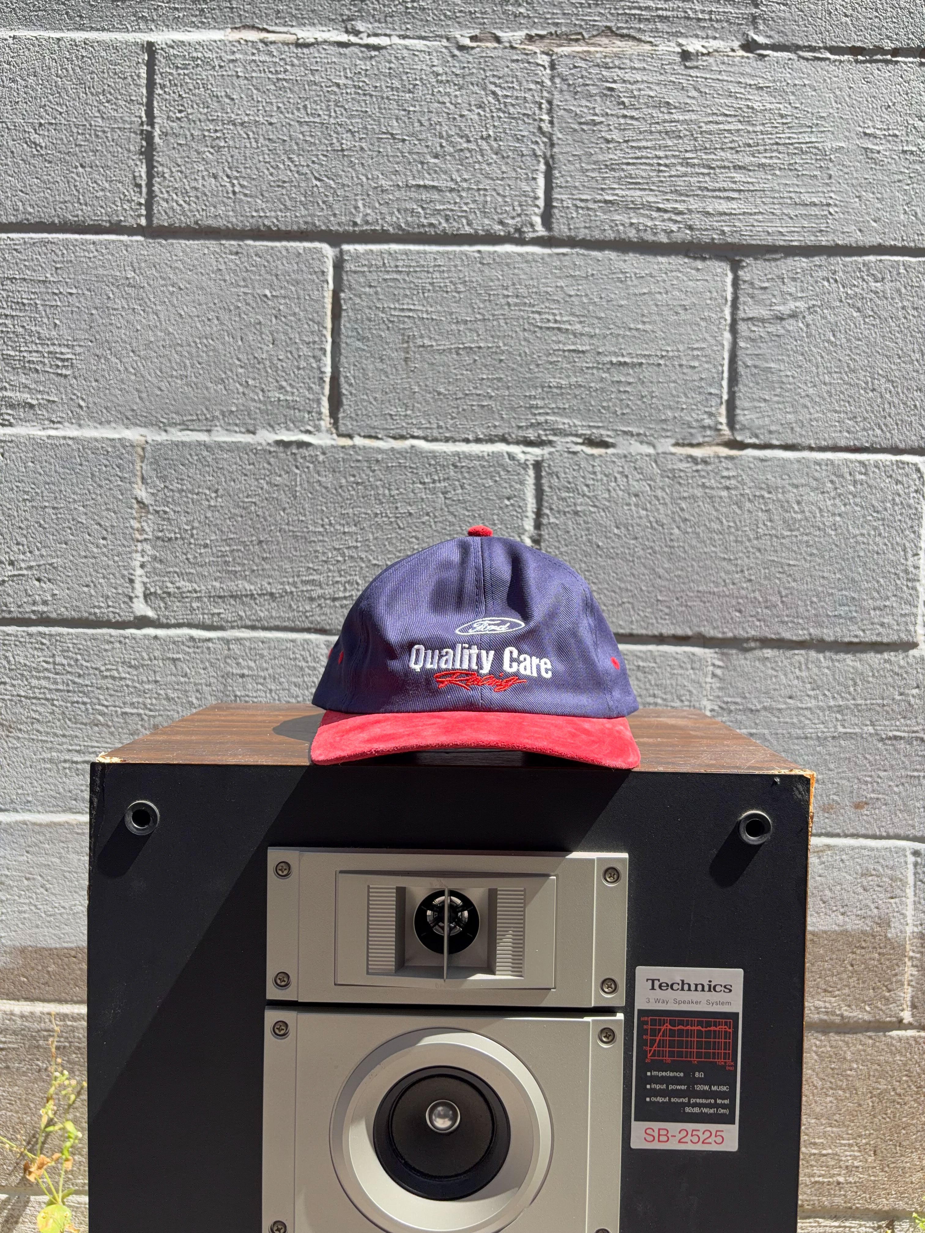 Vintage Ford Quality Care Racing Embroidered Spellout Logo Strapback Hat OSFA