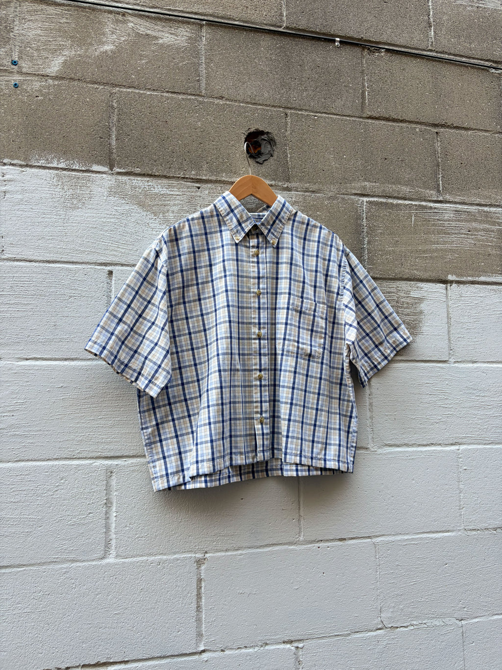 Vintage Consensus Sportswear Plaid Short Sleeve Reworked Button Up Shirt Size Medium