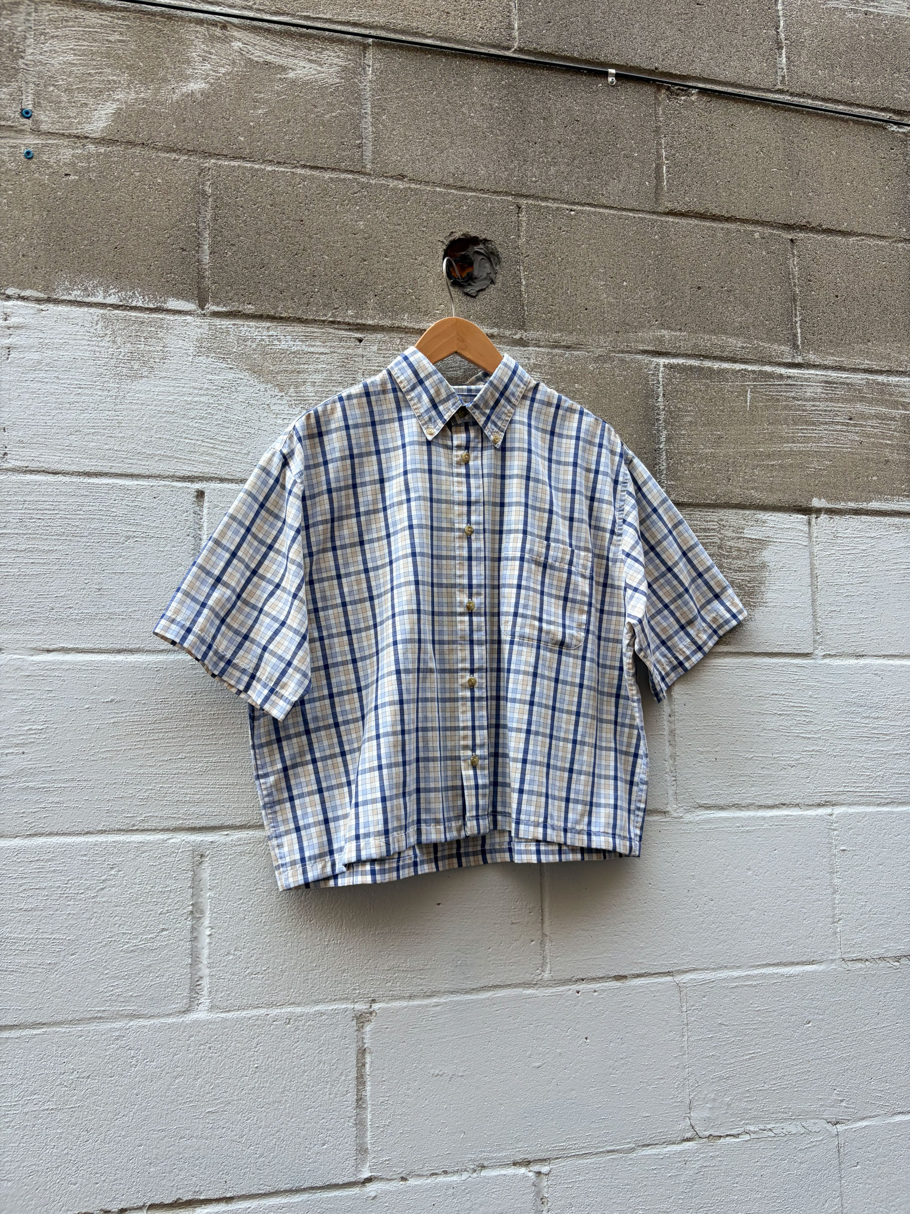 Vintage Consensus Sportswear Plaid Short Sleeve Reworked Button Up Shirt Size Medium