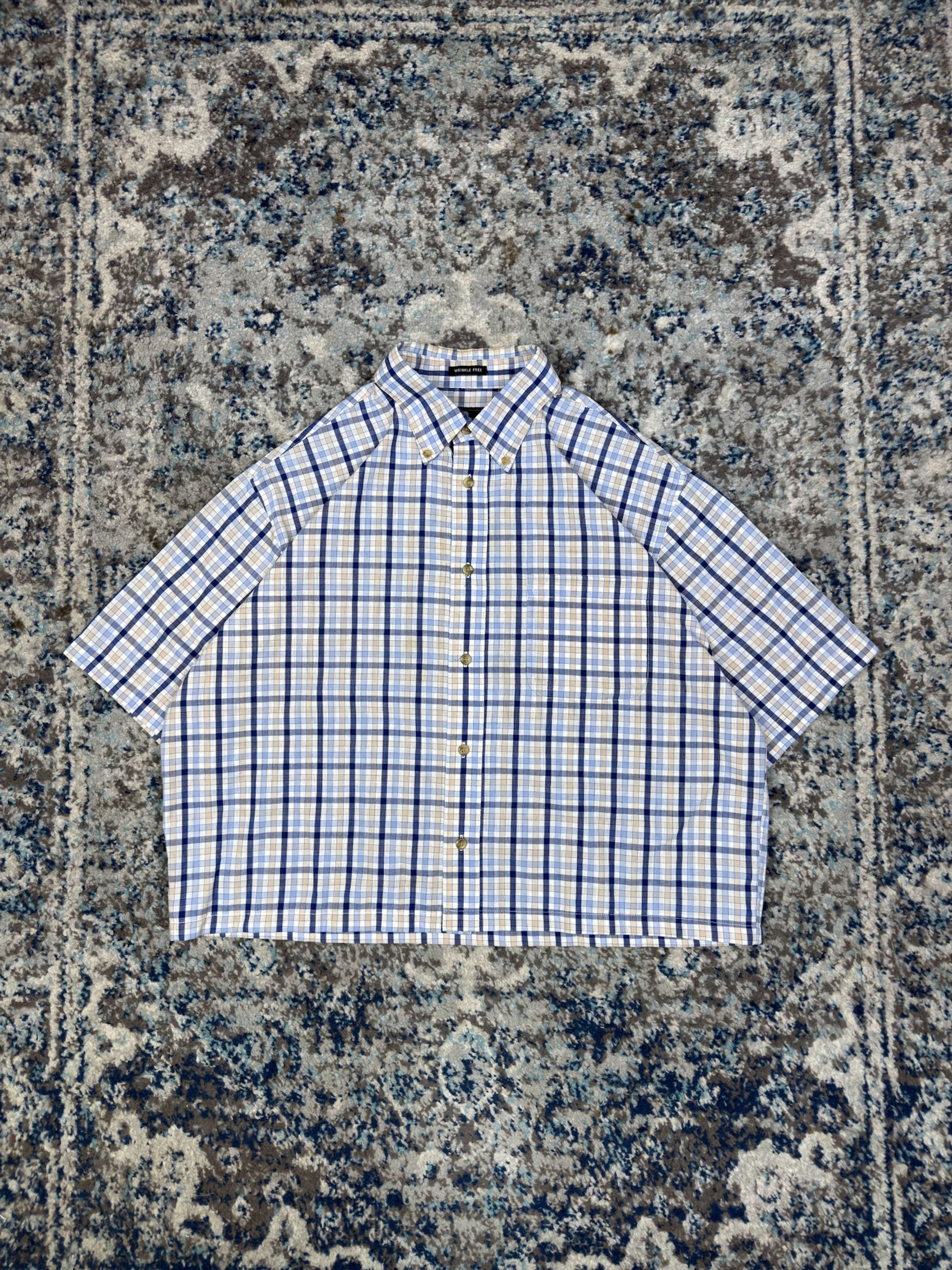 Vintage Consensus Sportswear Plaid Short Sleeve Reworked Button Up Shirt Size Medium